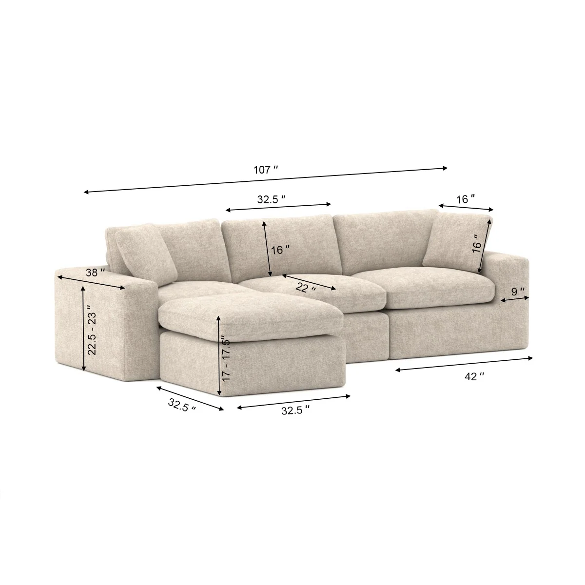 Jade All Foam Sectional - Beige - Image 9