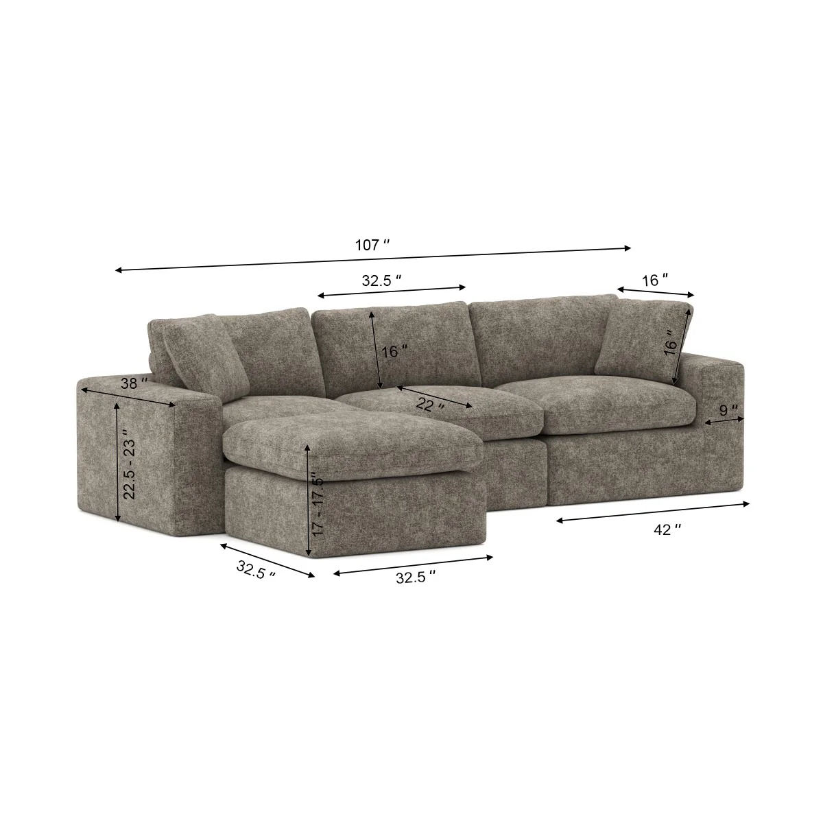 Jade All Foam Sectional - Brown - Image 9