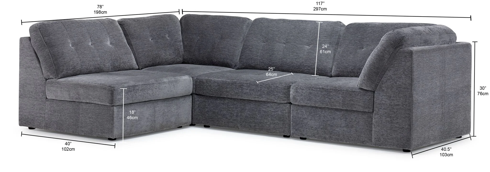 Jayce 4-Piece Modular Sectional - Grey - Image 3