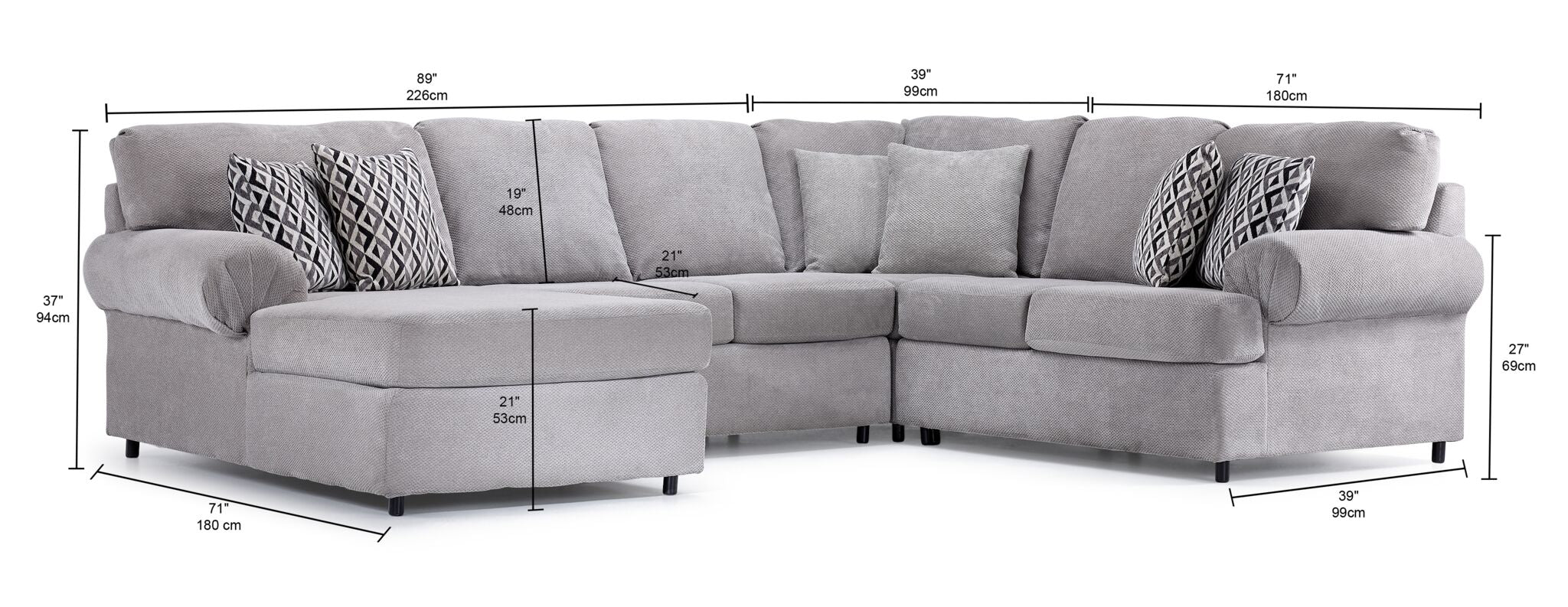 Jupiter 4-Piece Sectional with Left-Facing Chaise - Ash Grey - Image 4