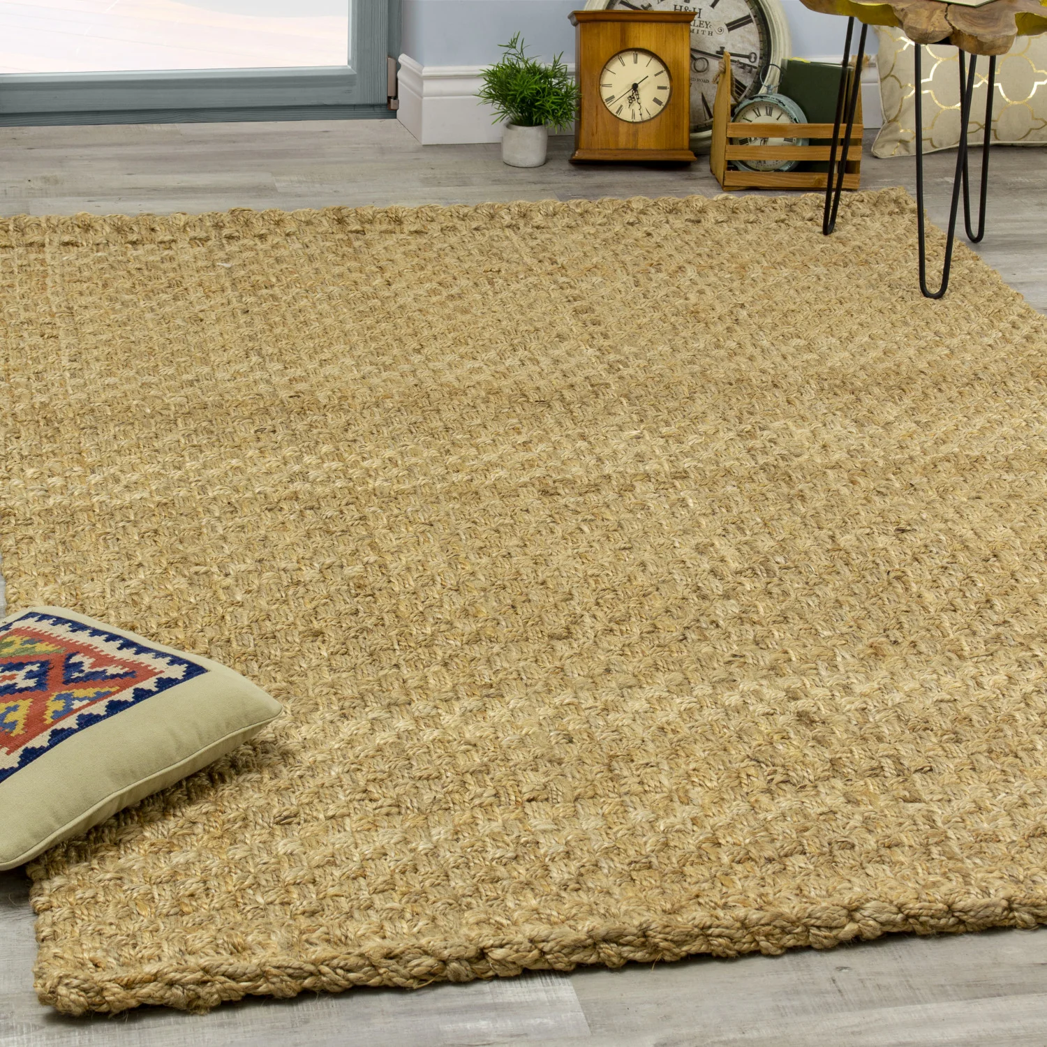 Jute Basketweave Area Rug - 8' X 11' - Beige - Image 3