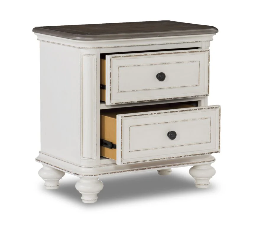 Kamari Night Table - Antique White, Brown - Image 3