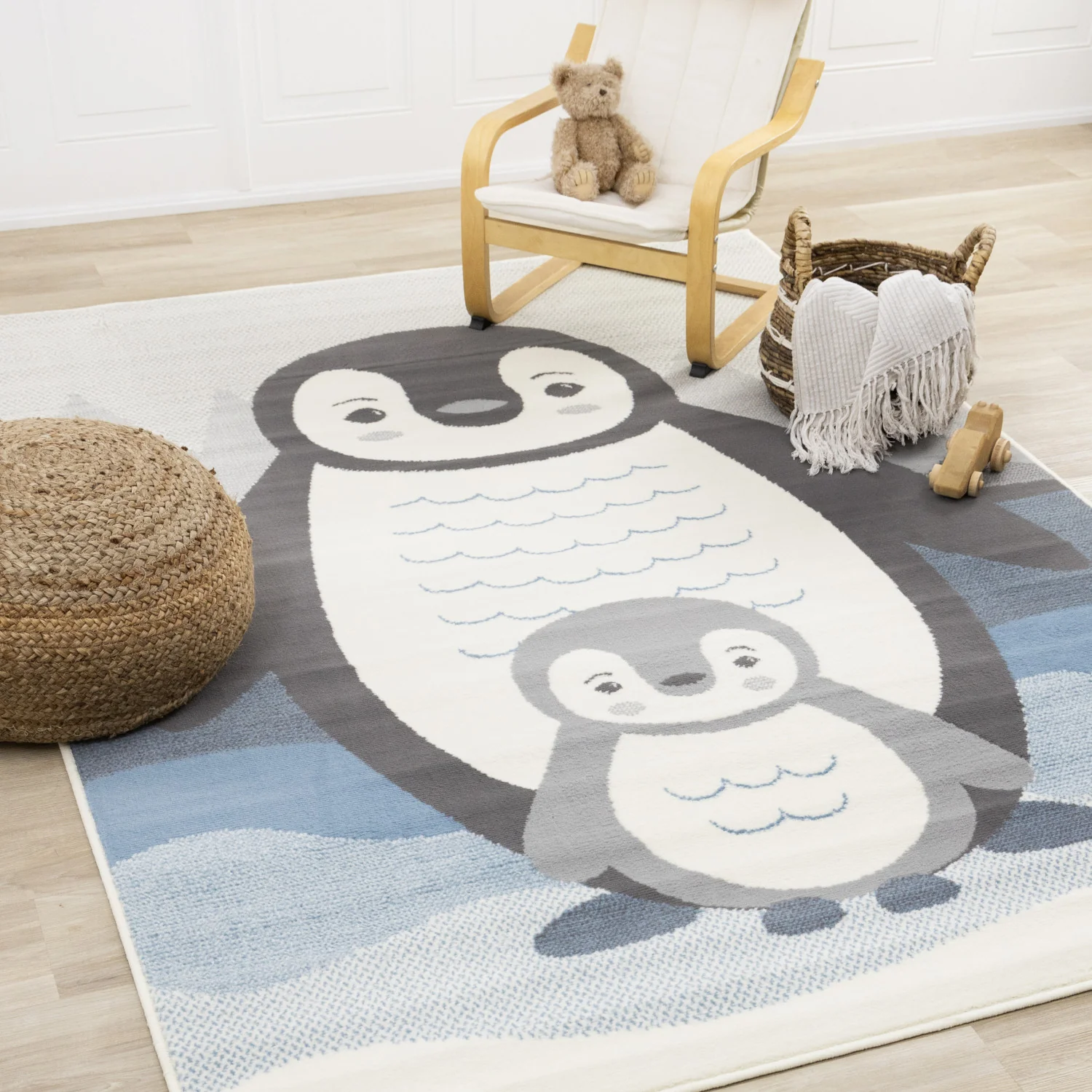 Kids Baby Penguin Area Rug - 4' X 6' - Grey/Blue - Image 2
