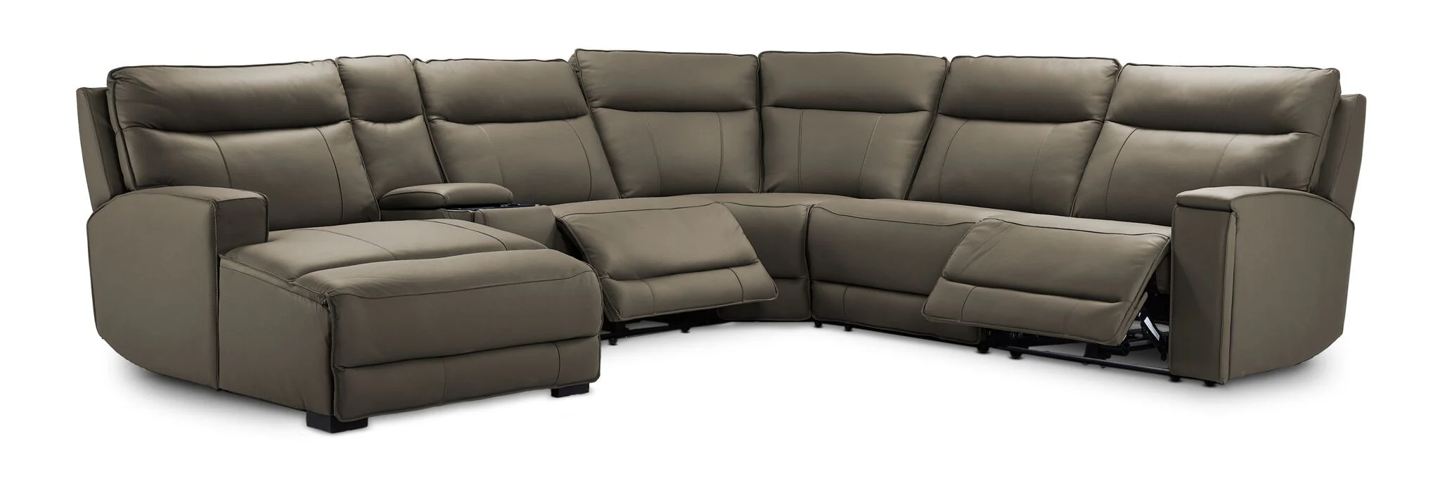 Kingsley Leather 6-Piece Power Reclining Sectional with Left-Facing Chaise - Grey - Image 2