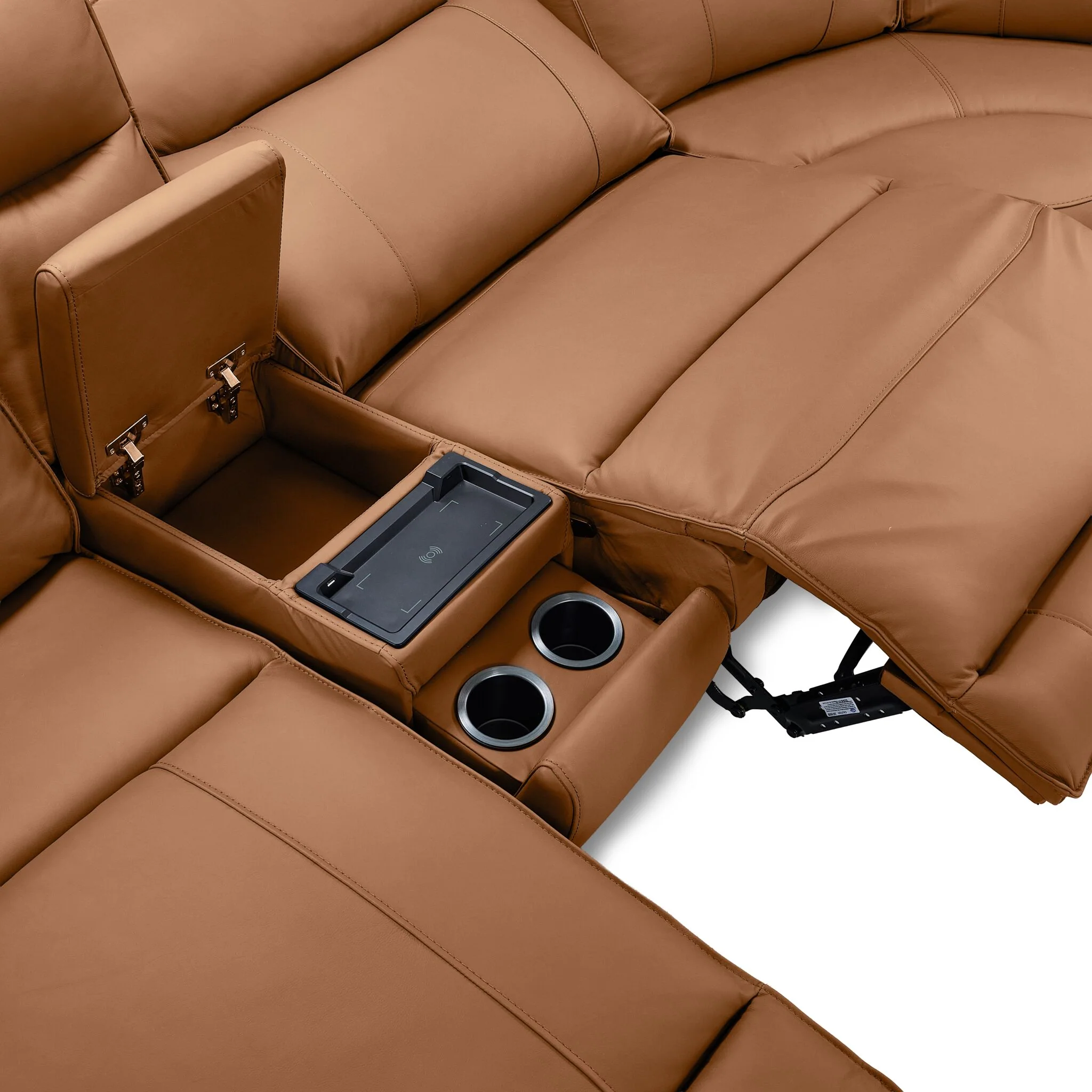 Kingsley Leather 6-Piece Power Reclining Sectional with Left-Facing Chaise - Tan - Image 4