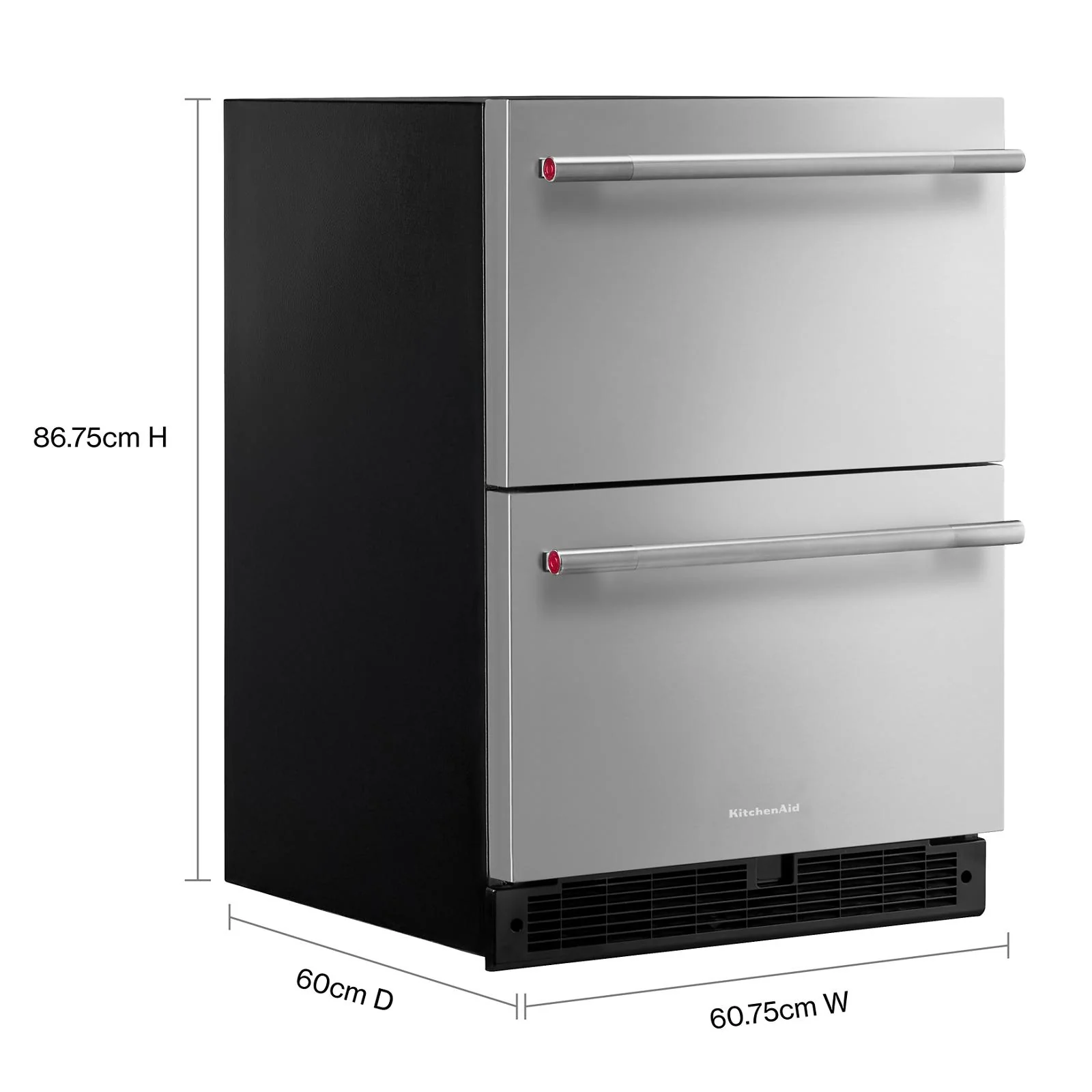 KitchenAid 24" 4.4 Cu. Ft. Black Cabinet with Stainless Steel Doors Undercounter Double-Drawer Refrigerator - KURT524SSB - Image 3