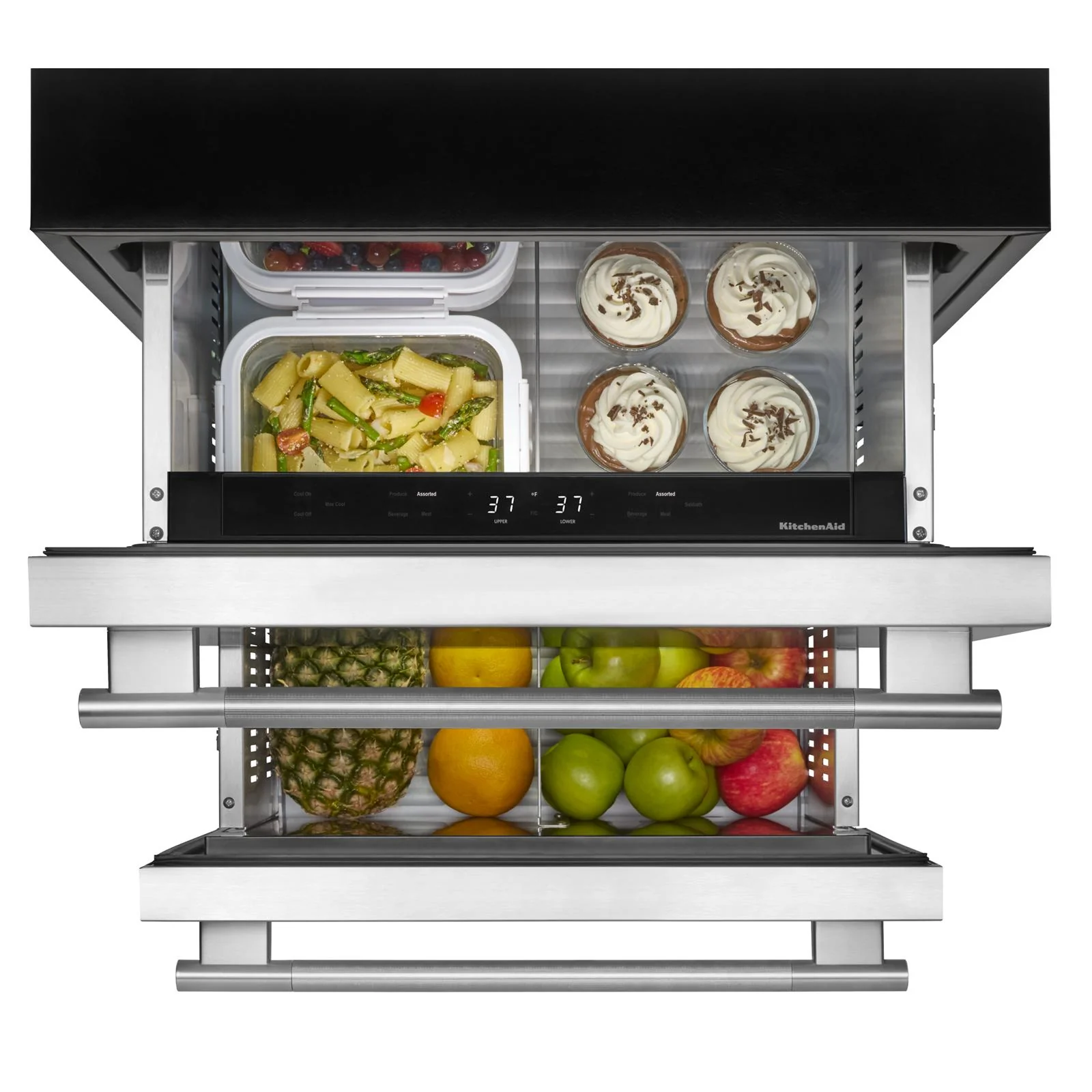 KitchenAid 24" 4.4 Cu. Ft. Black Cabinet with Stainless Steel Doors Undercounter Double-Drawer Refrigerator - KURT524SSB - Image 5