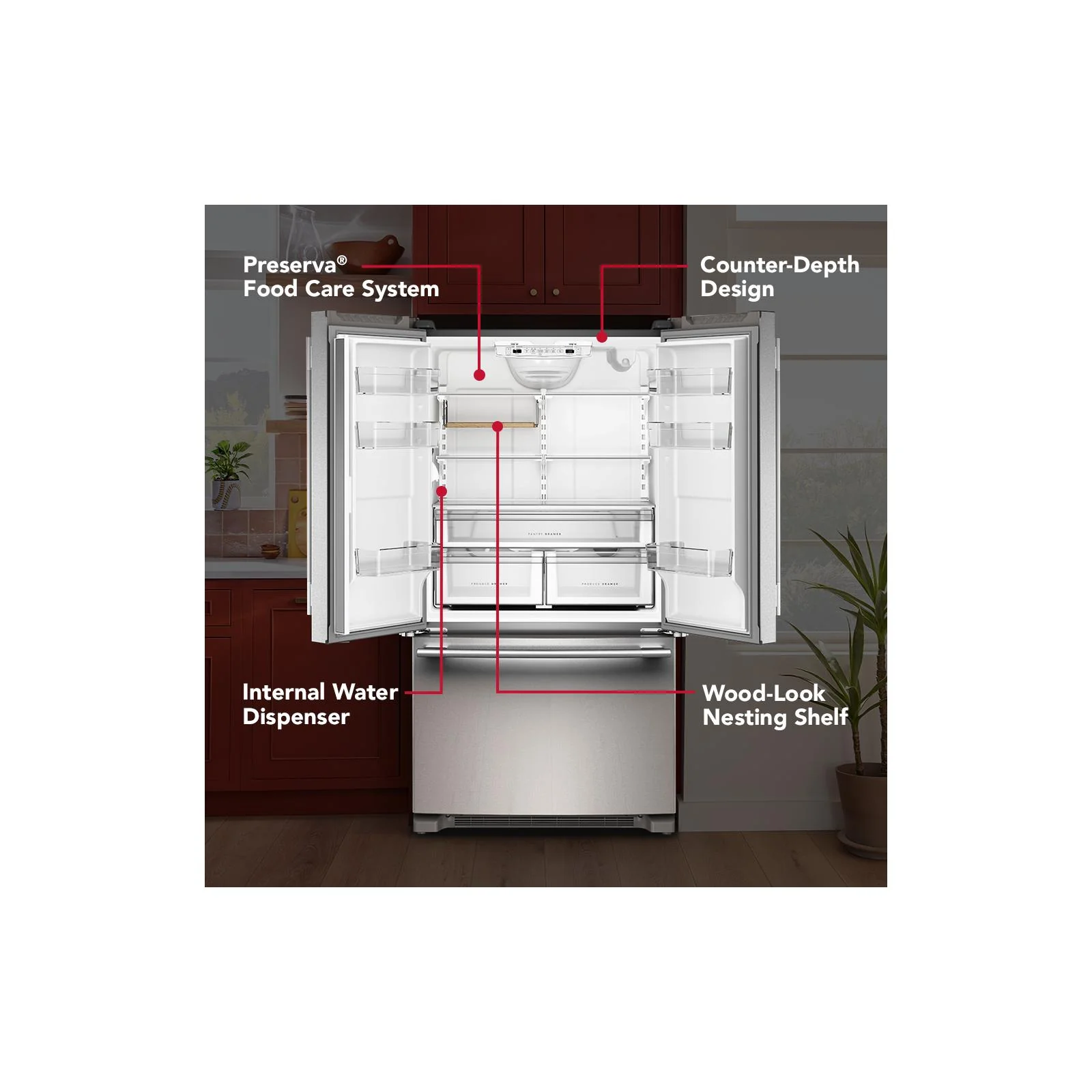 KitchenAid 36" 20.0 Cu. Ft. PrintShield Stainless Steel Counter-Depth French Door Refrigerator - KRFC136SPS - Image 11