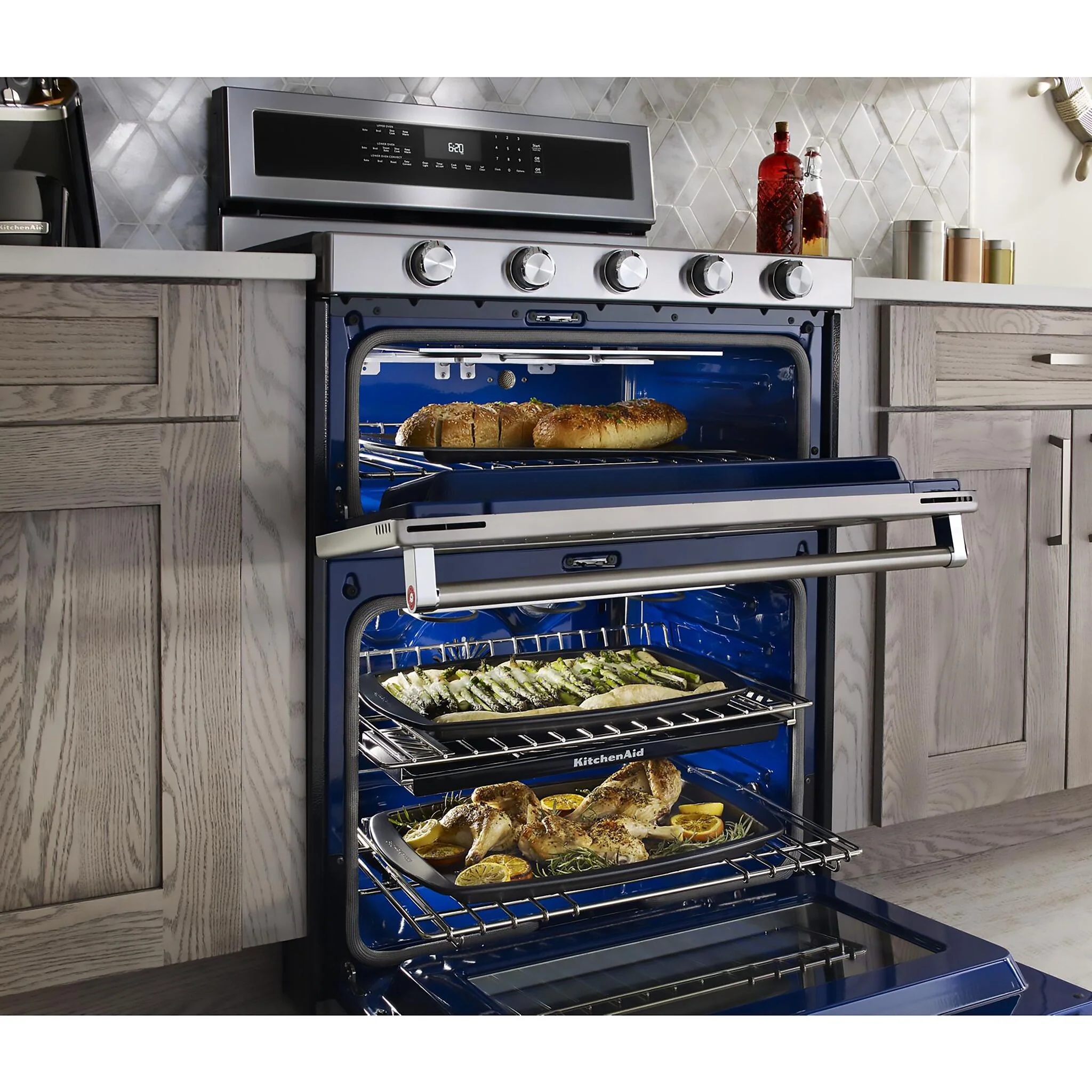 KitchenAid Stainless Steel Dual-Fuel Double Convection Range (6.7 Cu. Ft.) - KFDD500ESS - Image 2