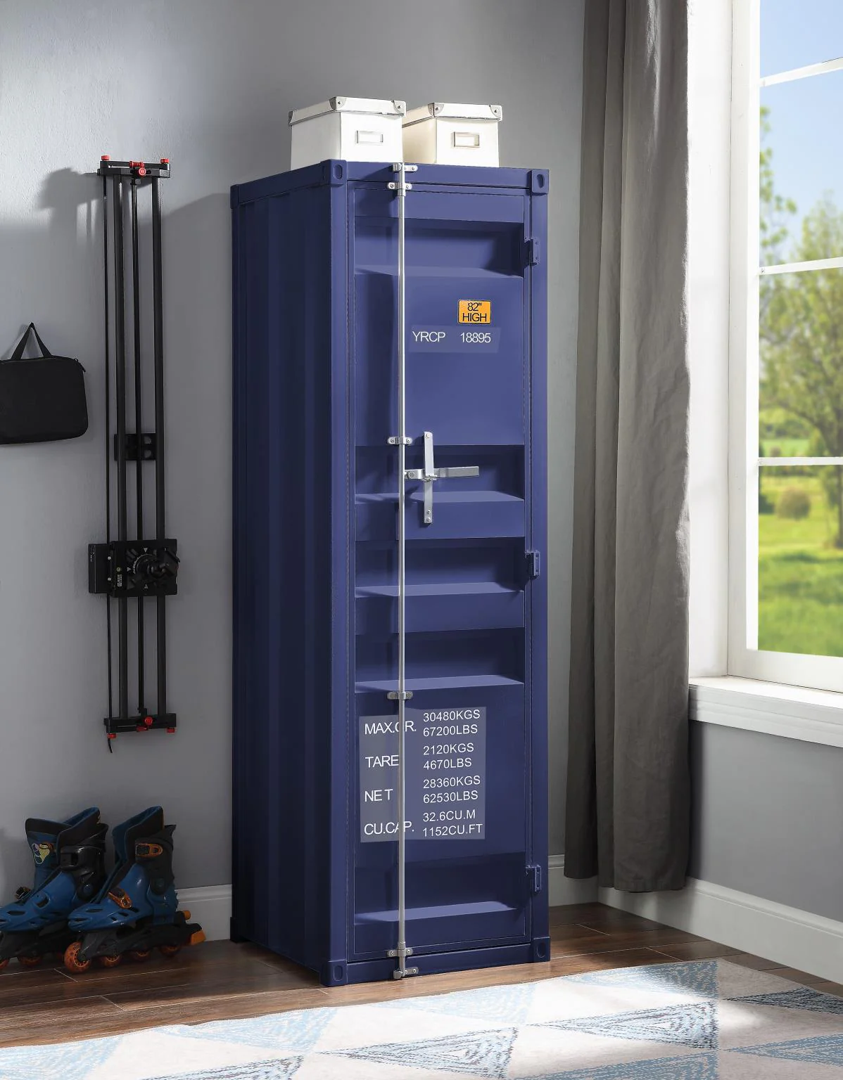 Konto Industrial Tall Wardrobe - Blue - Image 2