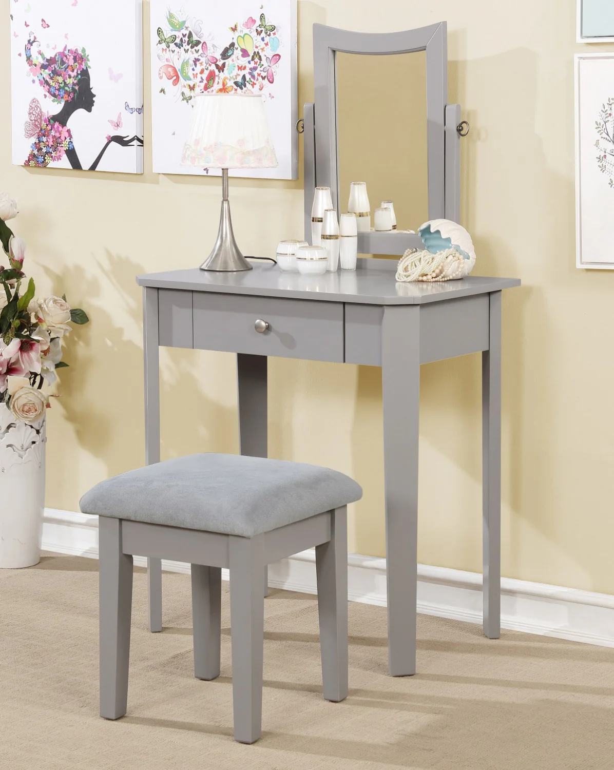 Kyrie Vanity Table Set - Grey - Image 2