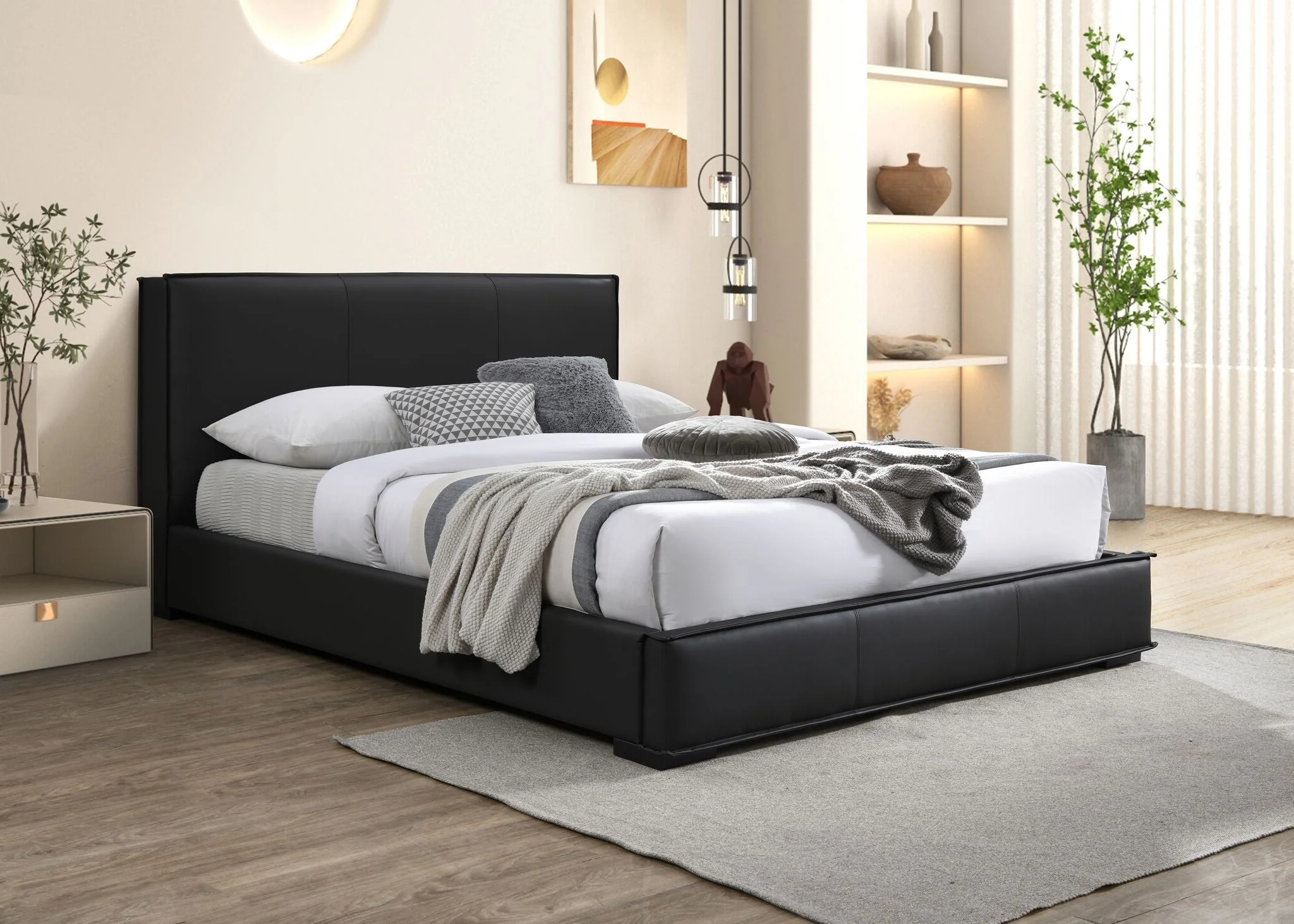 Lansing 3-Piece King Upholstered Platform Bed - Black - Image 2