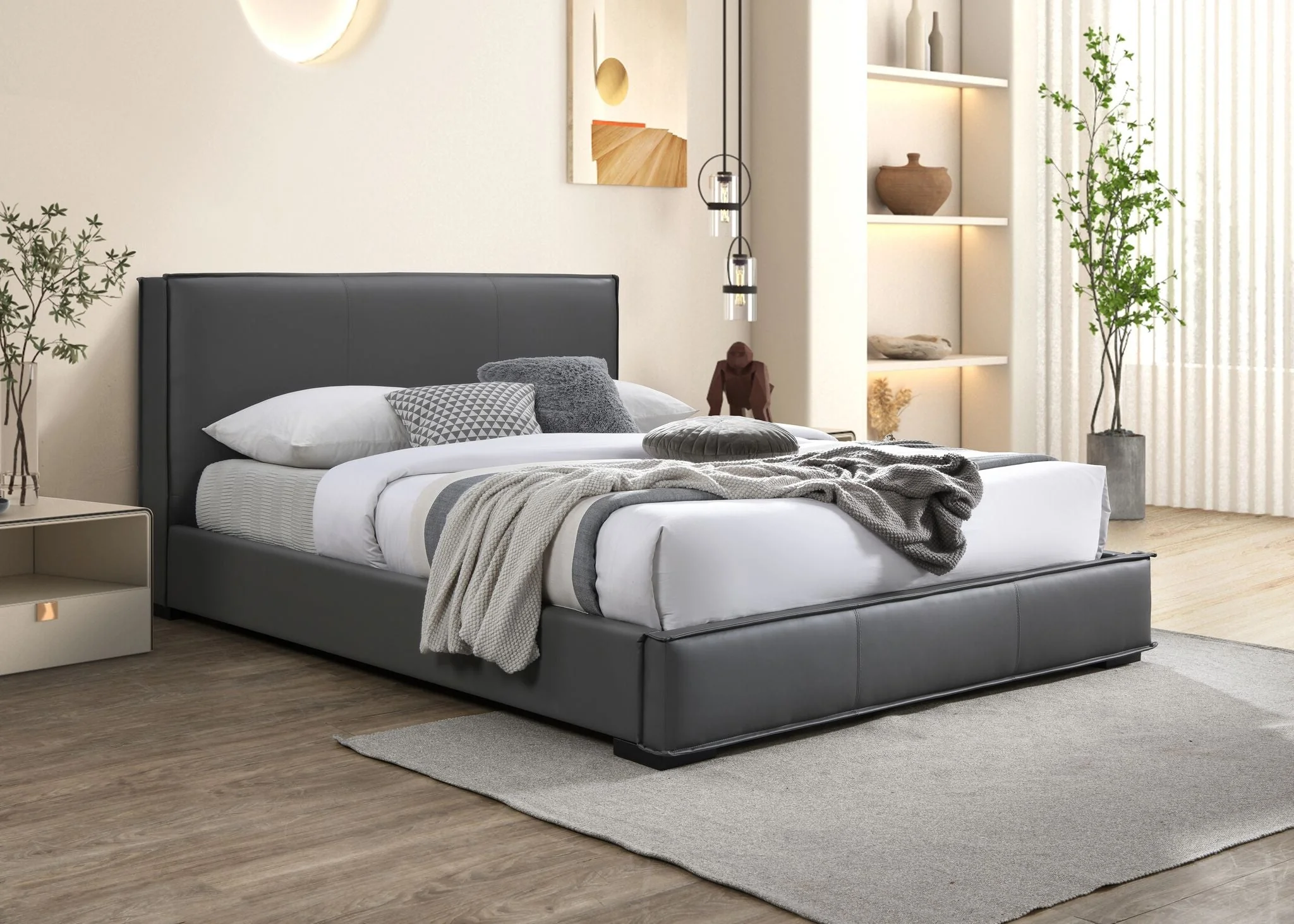 Lansing 3-Piece Full Upholstered Platform Bed - Grey - Image 2