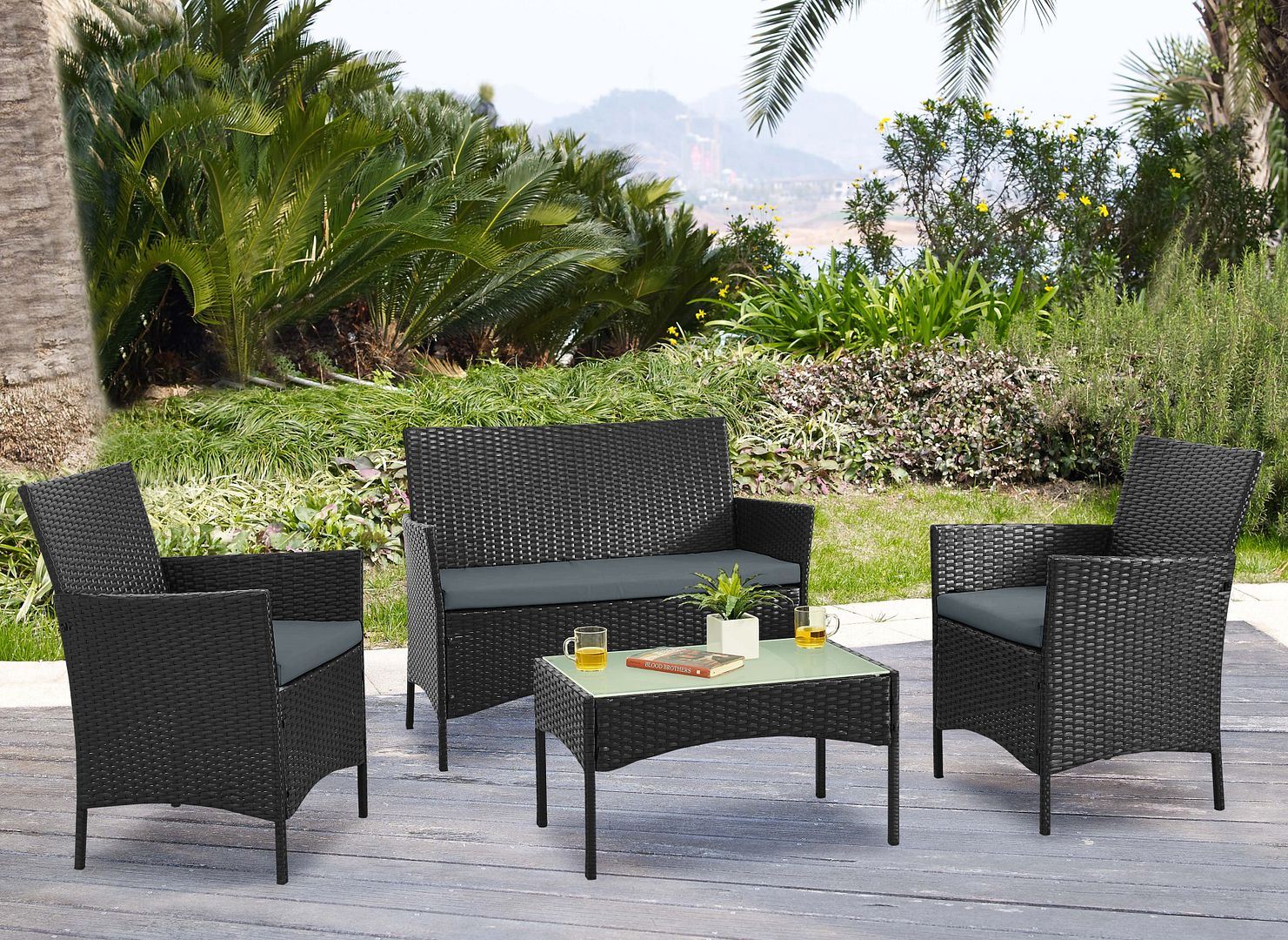 Lavaca 4-Piece Outdoor Conversation Set - Black/Grey - Image 2