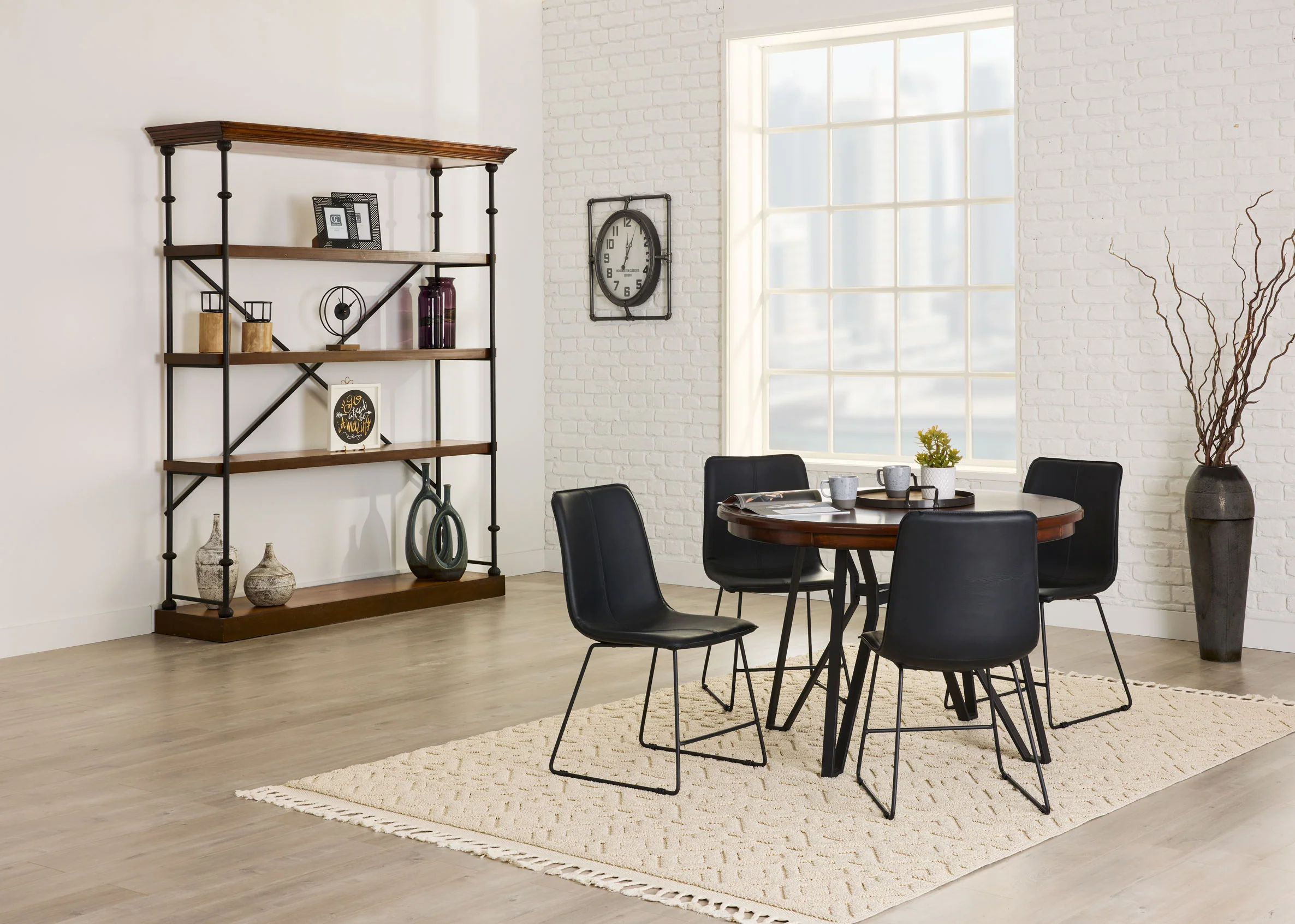 Leo 5-Piece Dining Set - Brown Cherry, Black - Image 2