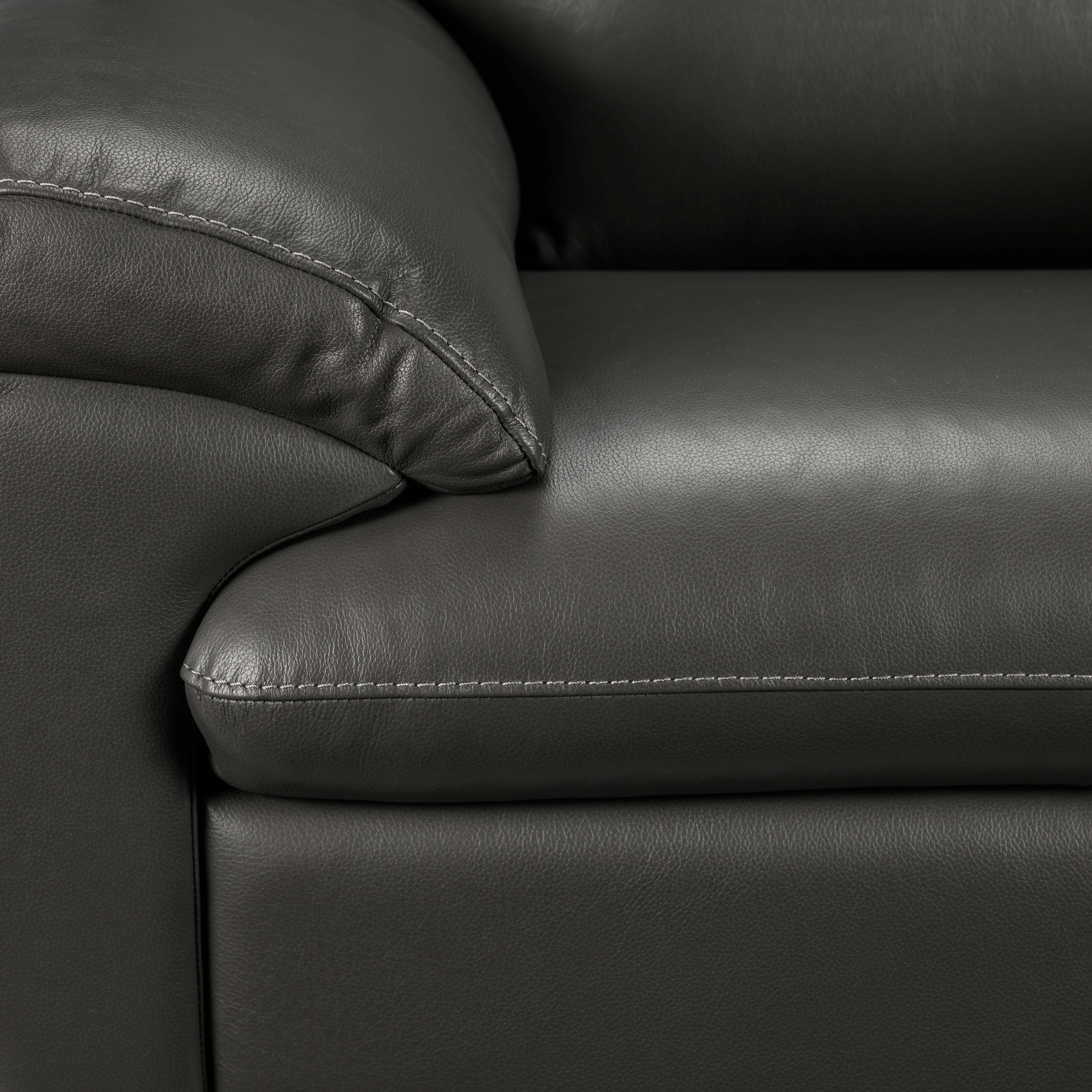 Leonardo Leather Sofa and Chair Set - Grey - Image 4