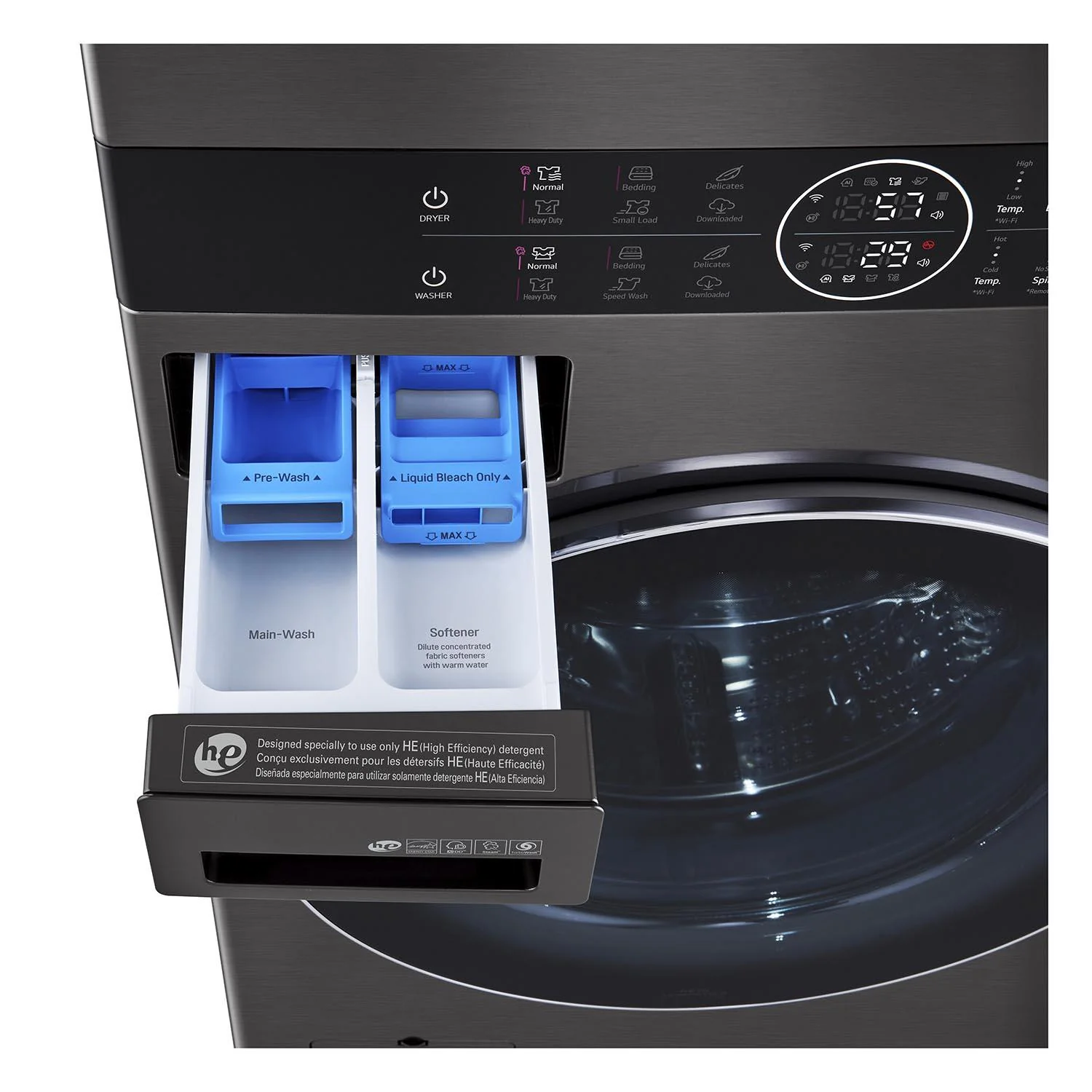 LG Black Stainless Steel Wash Tower™ 5.2 Cu. Ft. Front Load Washer and 7.4 Cu. Ft. Gas Dryer - WKGX201HBA - Image 7
