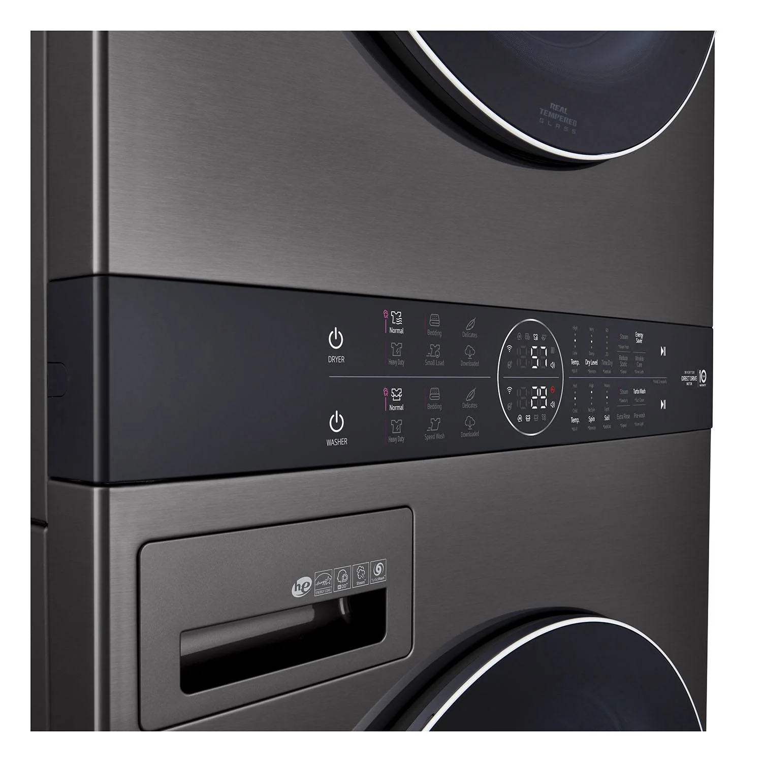 LG Black Stainless Steel Wash Tower™ 5.2 Cu. Ft. Front Load Washer and 7.4 Cu. Ft. Gas Dryer - WKGX201HBA - Image 8