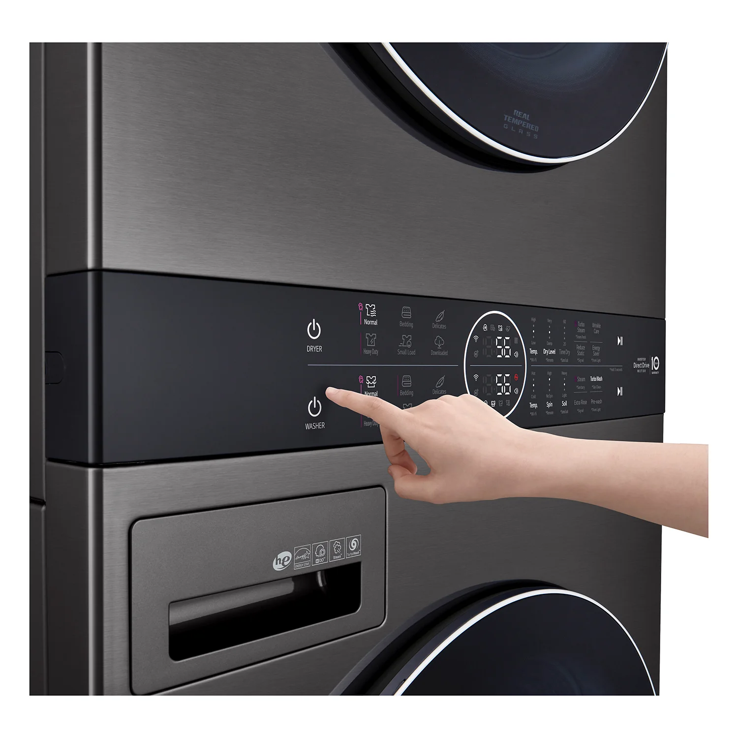 LG Black Steel Front Load LG WashTower™ with Centre Control™ 5.2 Cu. Ft. Steam Washer and 7.4 Cu. Ft. Electric Steam Dryer - WKEX200HBA - Image 4