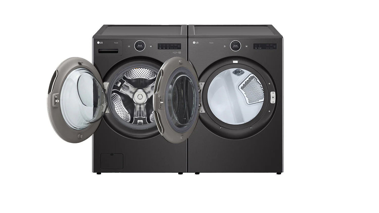 LG Black Steel Front Load Washer with AI DD™ 2.0 and LCD Knob (5.8 cu. ft) & Ultra Large Capacity Smart Front Load Dryer with Built-In Intelligence & TurboSteam® (7.4 cu. ft) - WM6700HBA/DLEX6700B - Image 2