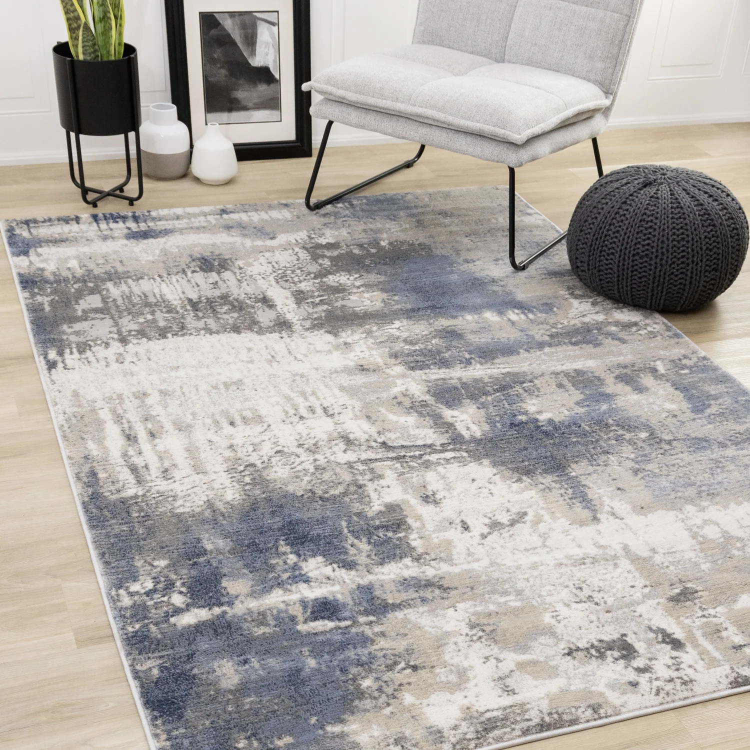 Logan Casual Contemporary Area Rug - 5' X 8' - Cream/Blue/Grey - Image 2