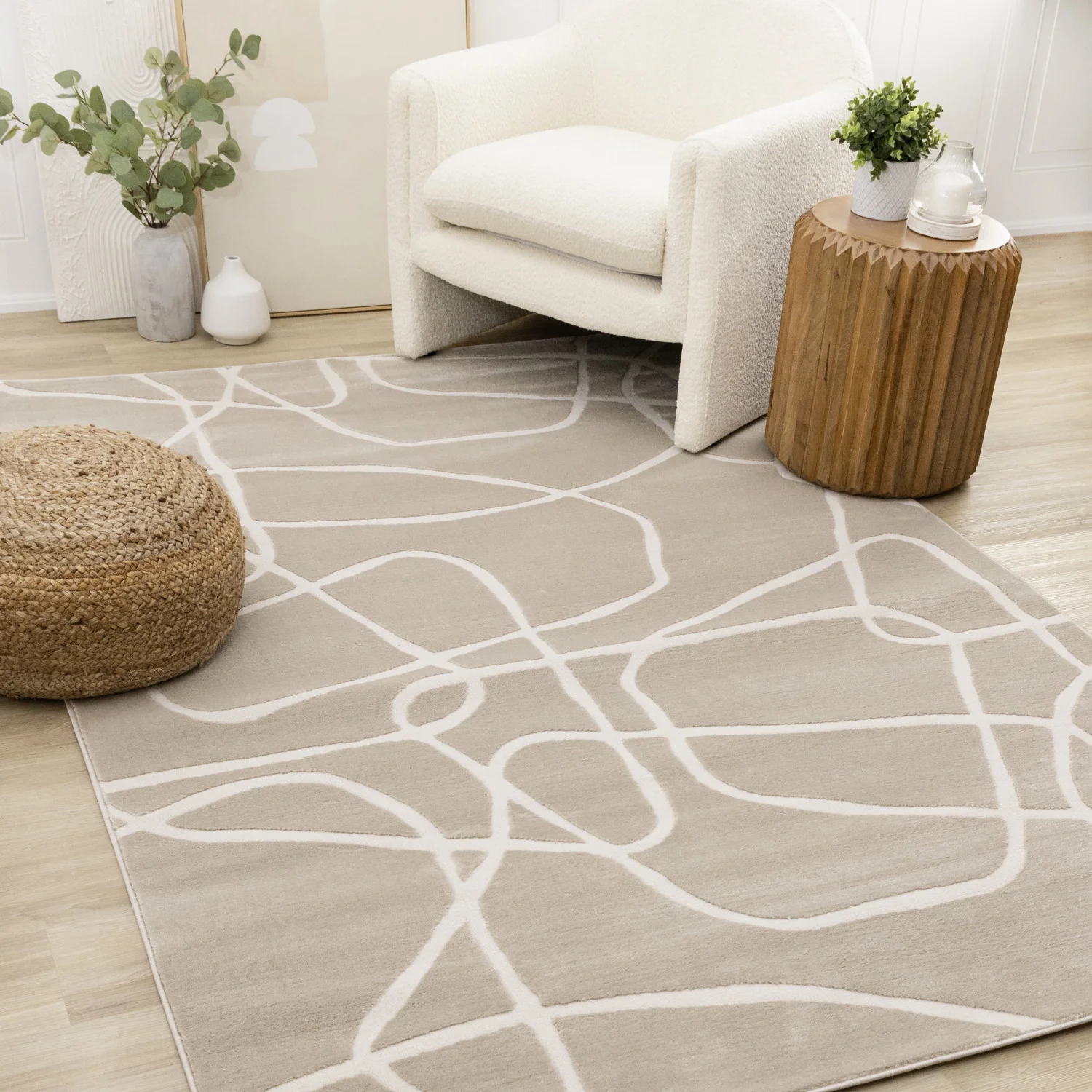Logan Contemporary Swirls Area Rug - 5' X 8' - Beige/Cream - Image 2