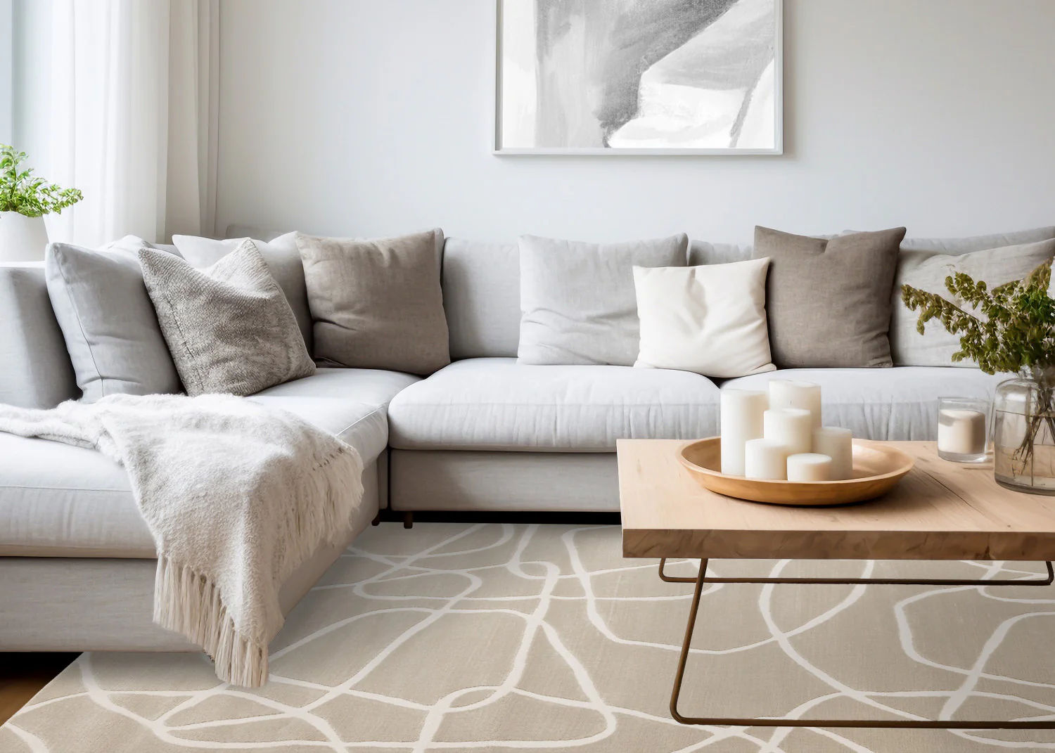 Logan Contemporary Swirls Area Rug - 8' X 11' - Beige/Cream - Image 3