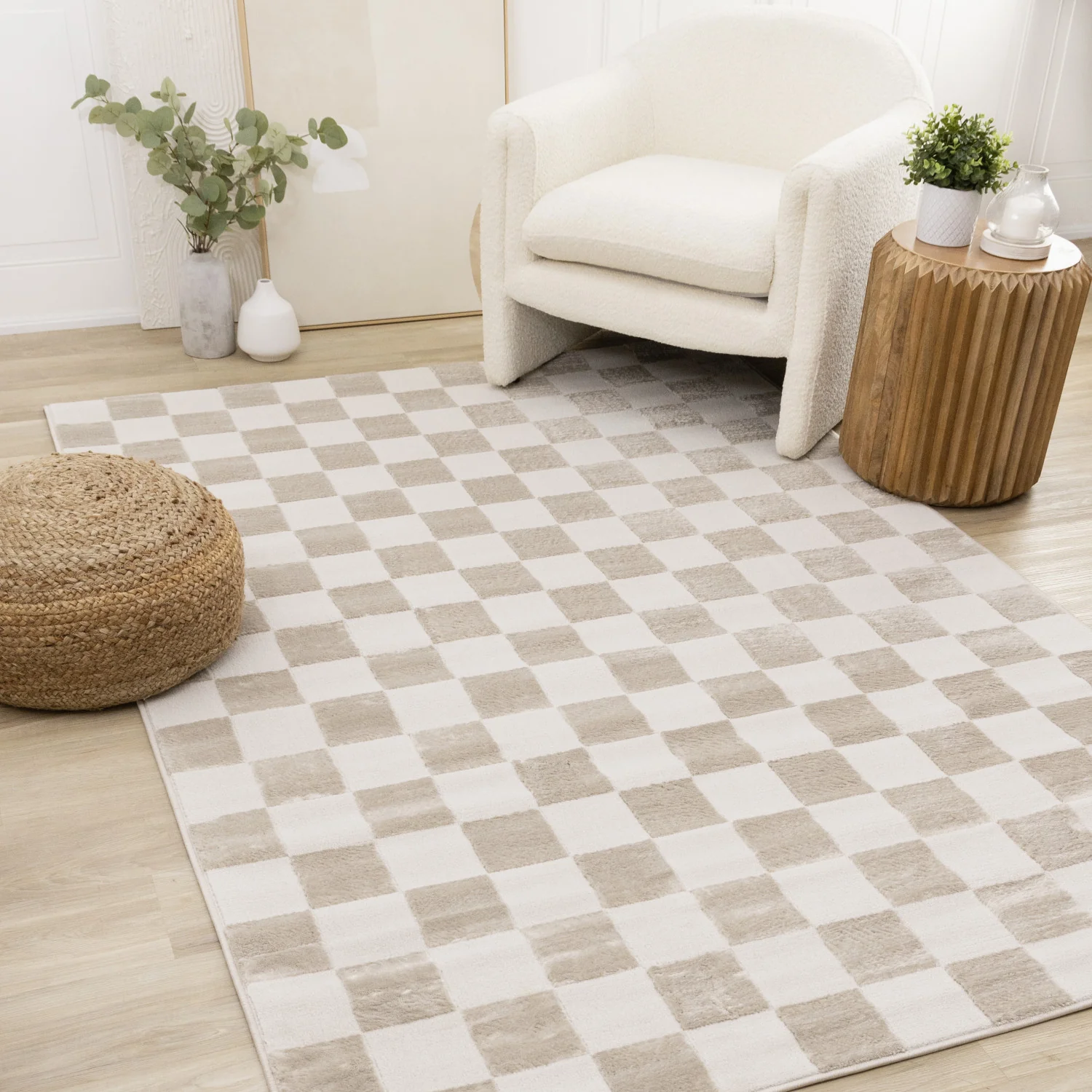 Logan Modern Checkered Area Rug - 5' X 8' - Beige/Cream - Image 2