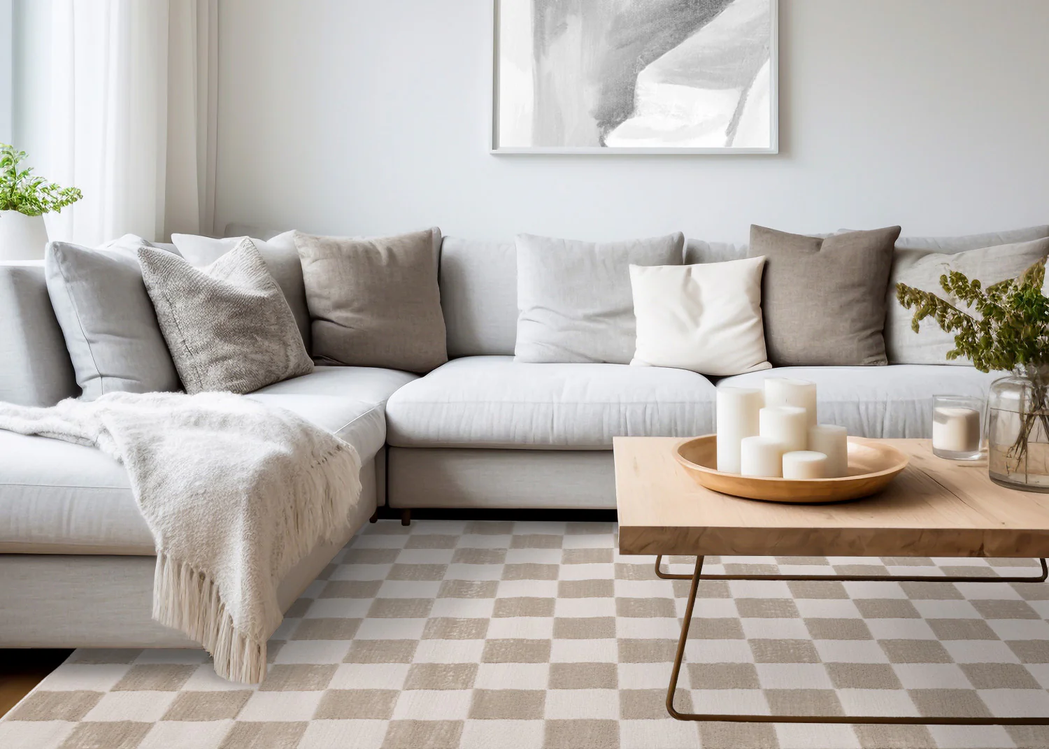 Logan Modern Checkered Area Rug - 5' X 8' - Beige/Cream - Image 3