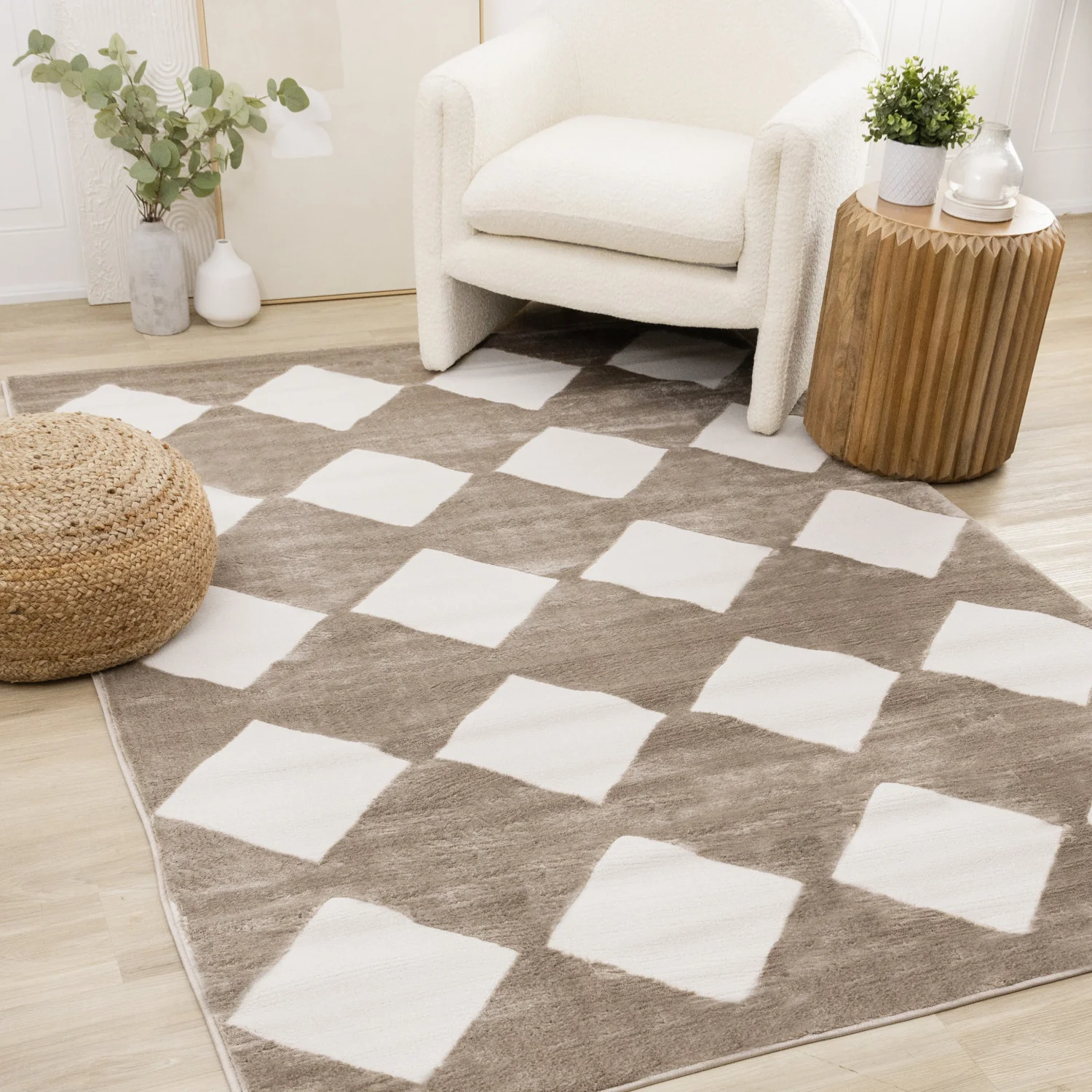 Logan Modern Diamonds Area Rug - 5' X 8' - Brown/Cream - Image 2