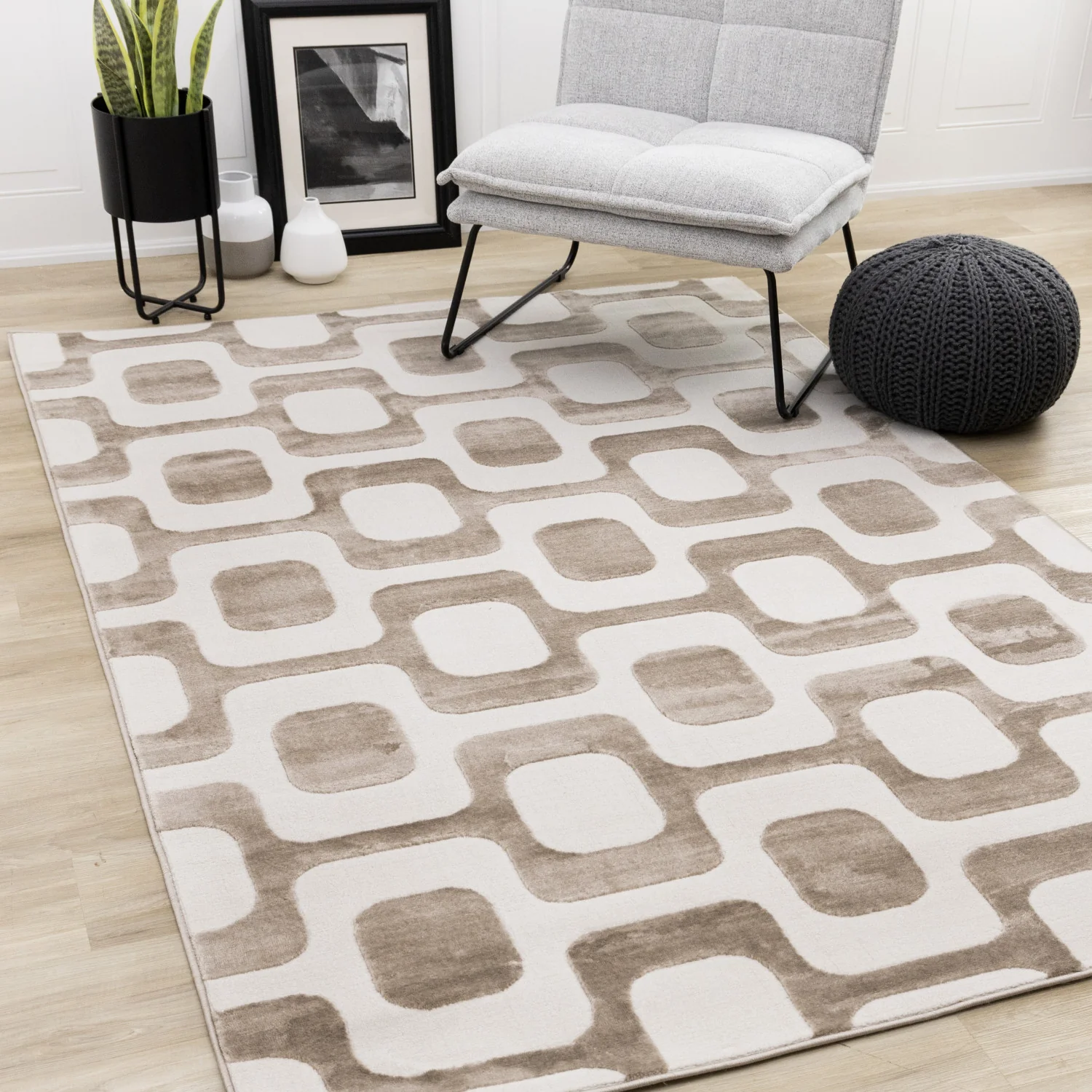 Logan Modern Vintage Area Rug - 7' X 10' - Brown/Cream - Image 2