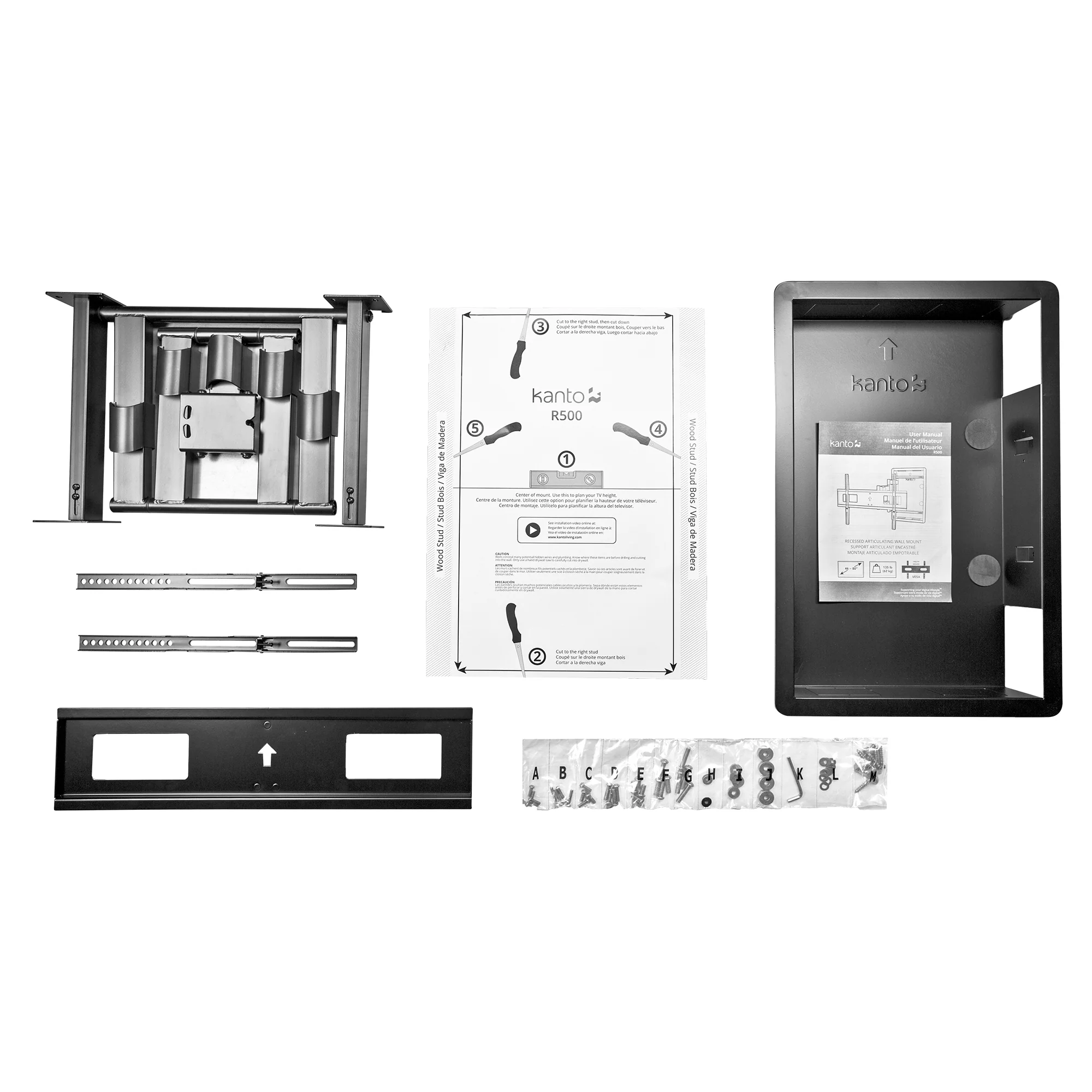 Low Profile Recessed In-Wall Full Motion TV Wall Mount for 46" to 80" TVs - R500 - Image 6
