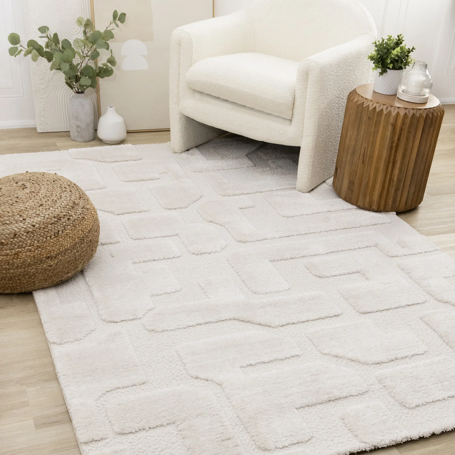 Luxury Plush Textured Shapes Area Rug - 8' X 11' - Cream - Image 2