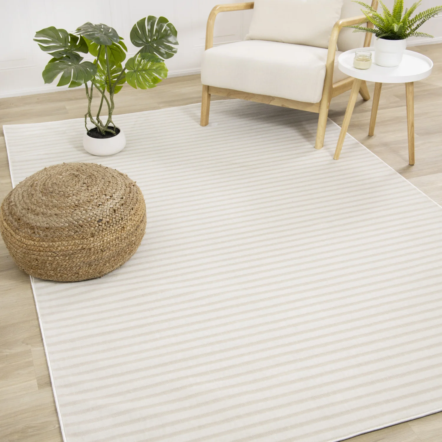 Machine Washable Modern Stripes Area Rug - 8' X 11' - Cream/Beige - Image 2