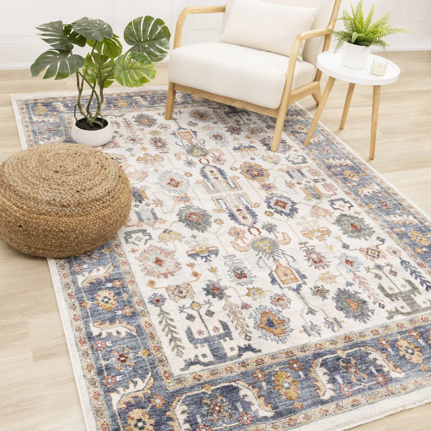 Macie Traditional Border Area Rug - 5' X 8' - Cream/Blue - Image 2