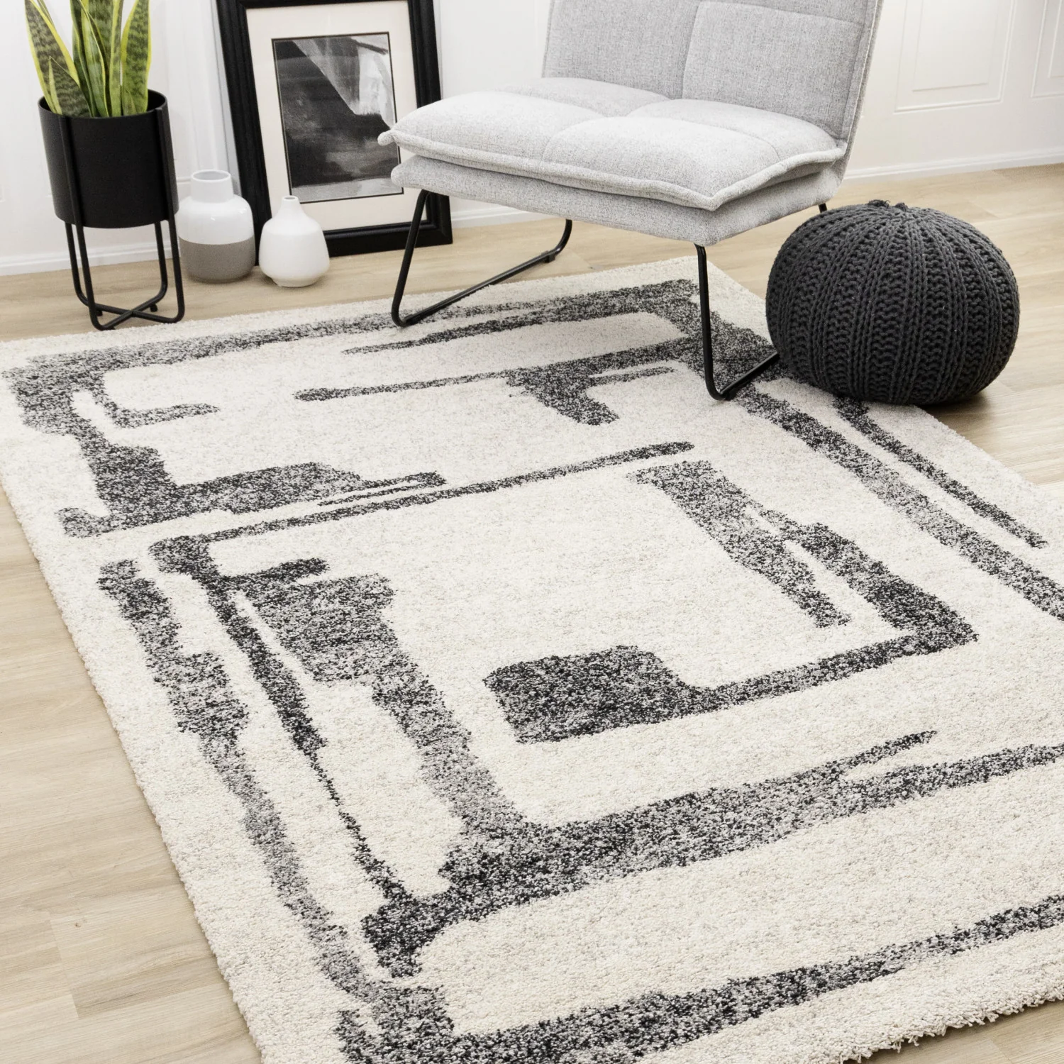 Marquee Modern Abstract Area Rug - 8' X 11' - Cream/Black - Image 2