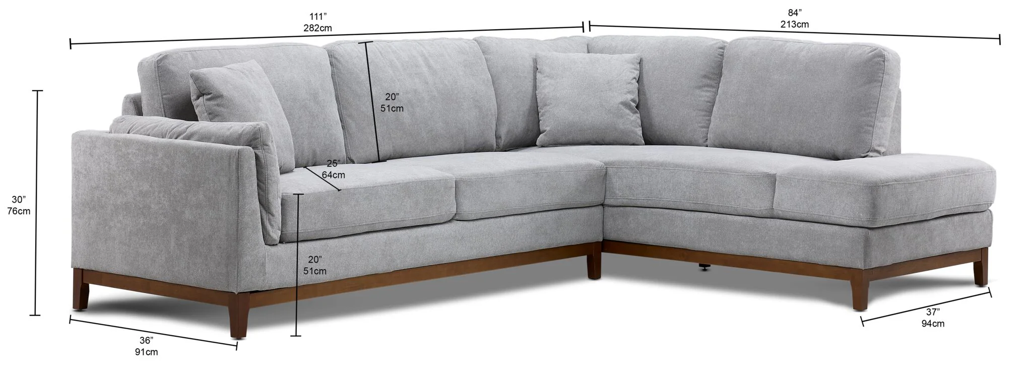 Marquis 2-Piece Sectional with Right Facing Chaise - Grey - Image 3