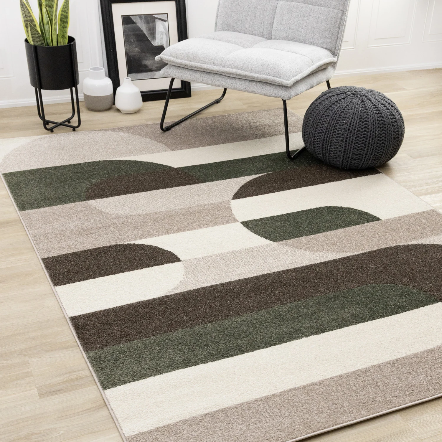 Maui Contemporary Geometric Area Rug - 8' X 11' - Cream/Green - Image 2