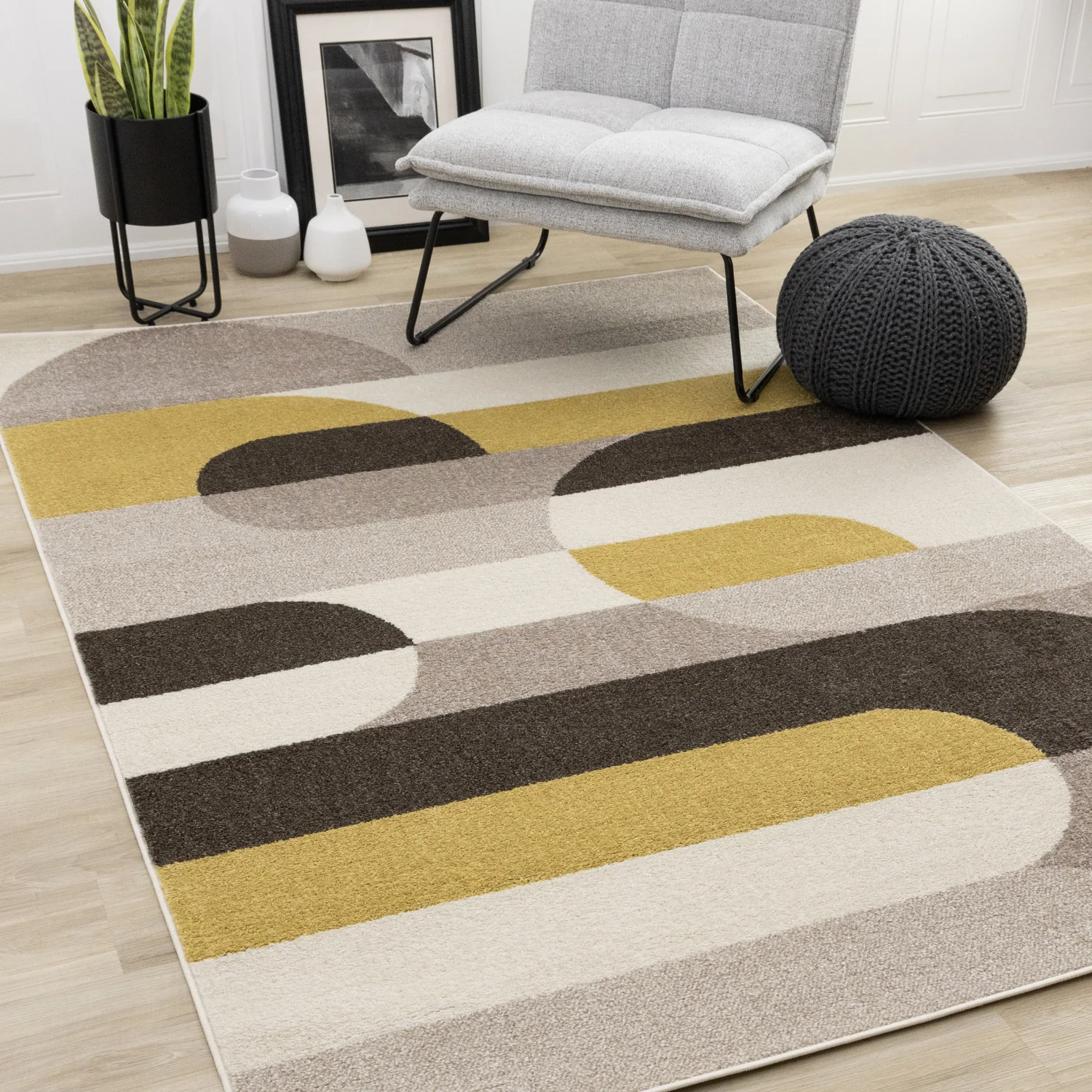 Maui Contemporary Geometric Area Rug - 8' X 11' - Cream/Yellow - Image 2