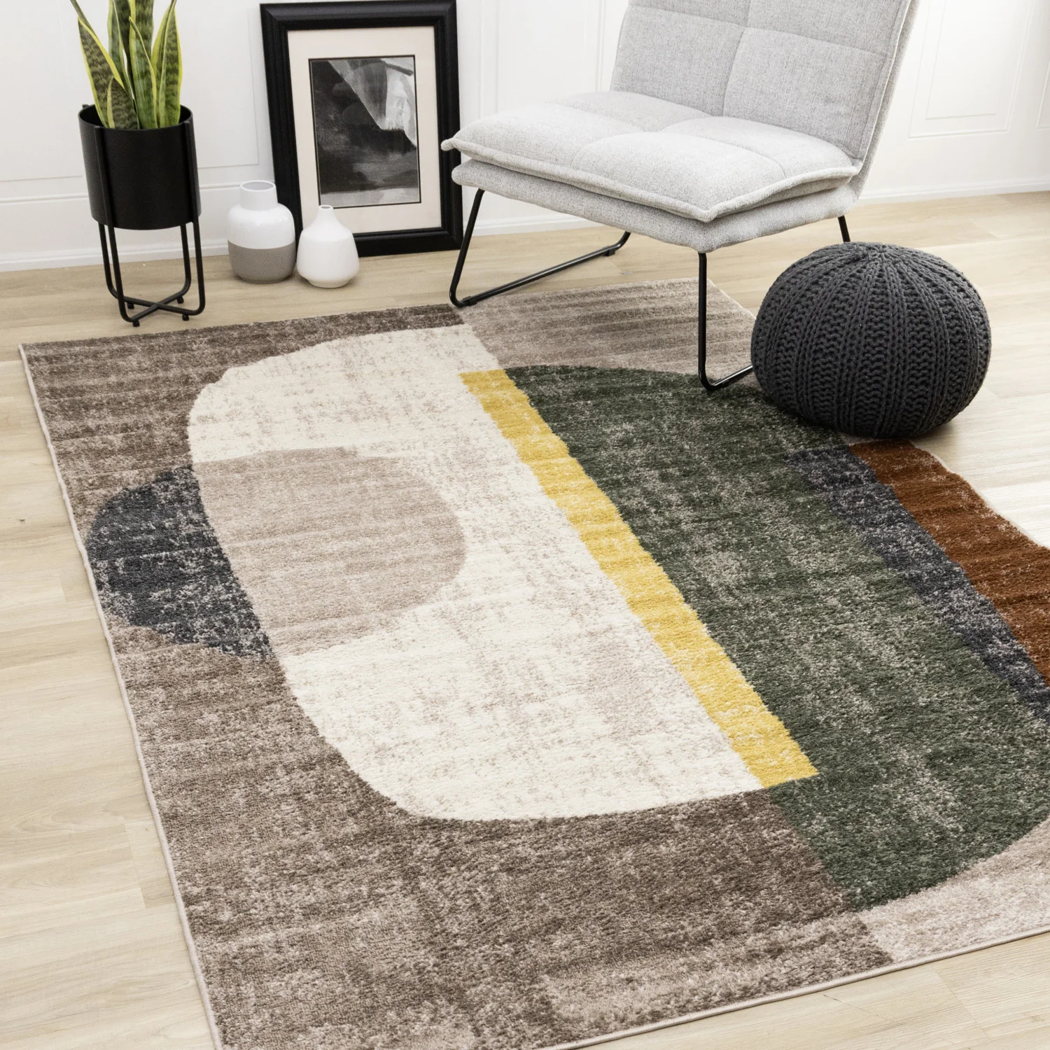 Maui Modern Geometric Area Rug - 8' X 11' - Grey/Green/Yellow - Image 2