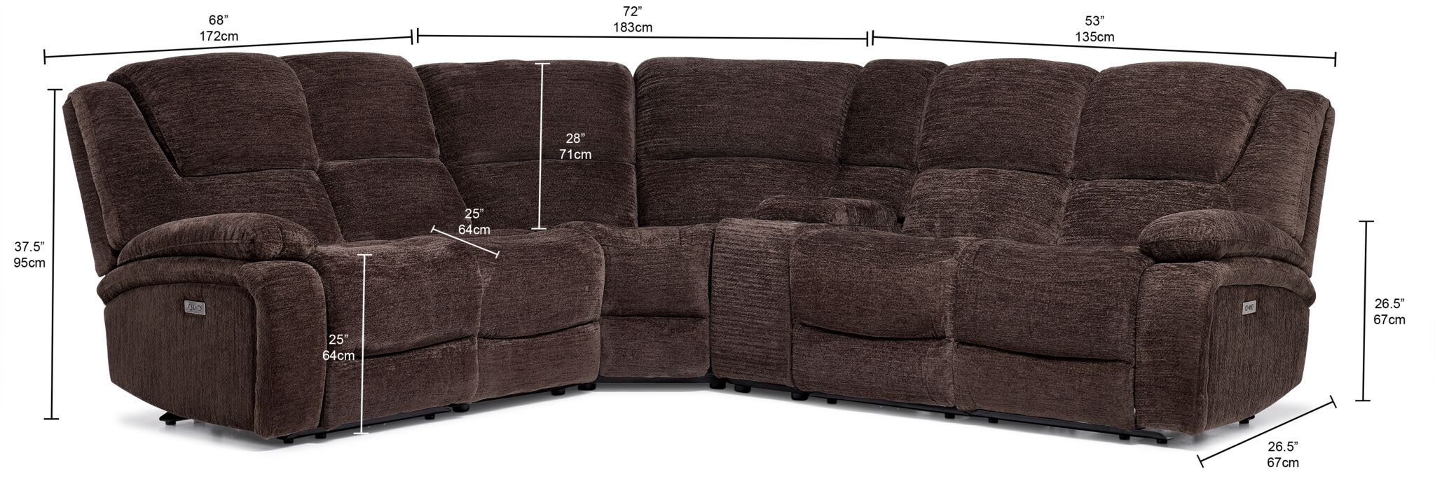Maxwell 6-Piece Power Reclining Sectional with Console- Brown - Image 3