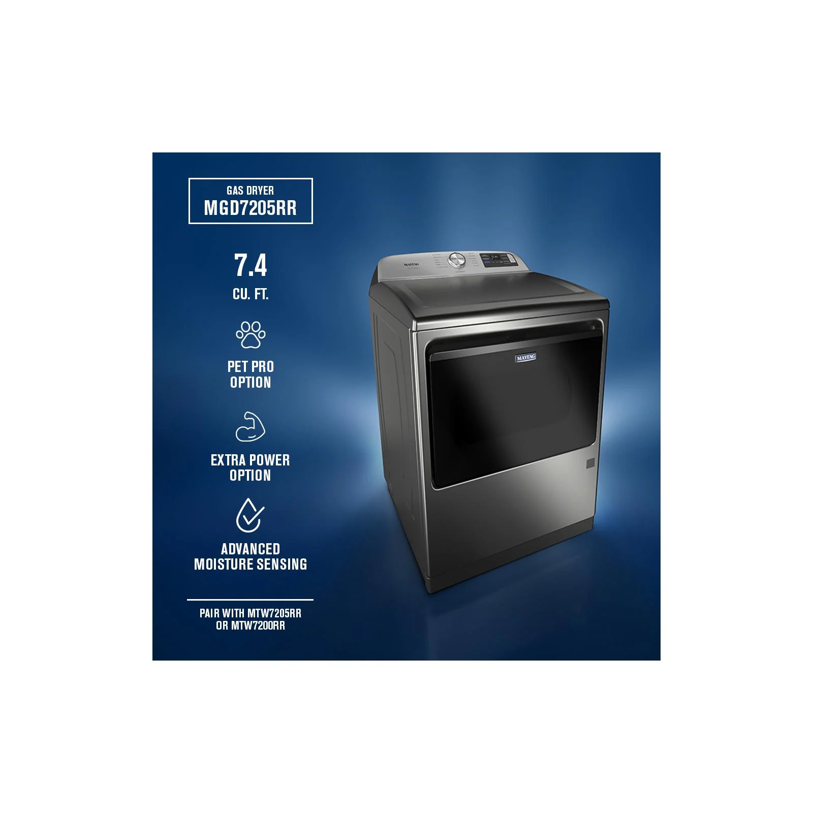 Maytag Silver Gas Dryer with Pet Pro (7.4 cu.ft.) - MGD7205RR - Image 11