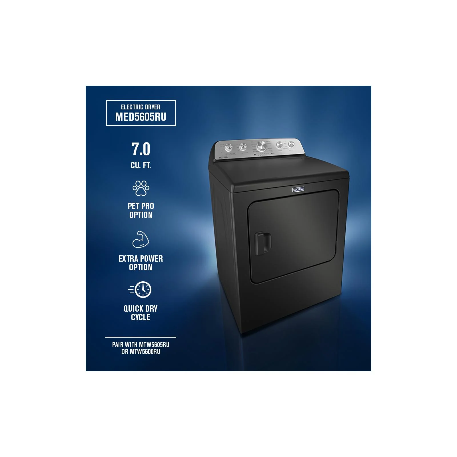 Maytag Volcano Black Steam Electric Dryer (7.0 Cu. Ft.) with Top Load Dryer with Pet Pro Option - YMED5605RU - Image 7