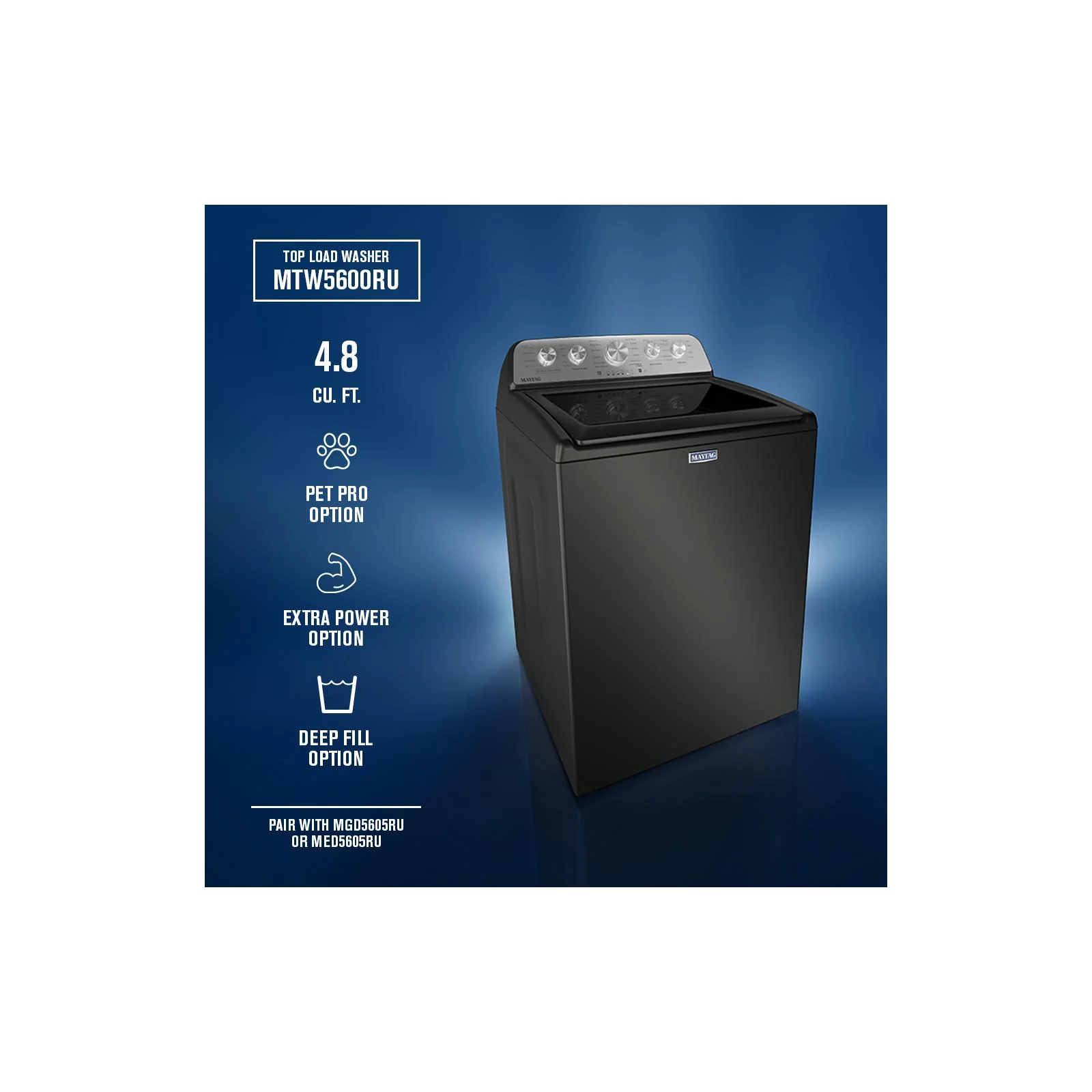 Maytag Volcano Black Top Load Washer (5.5 Cu. Ft. IEC) - MTW5600RU - Image 9
