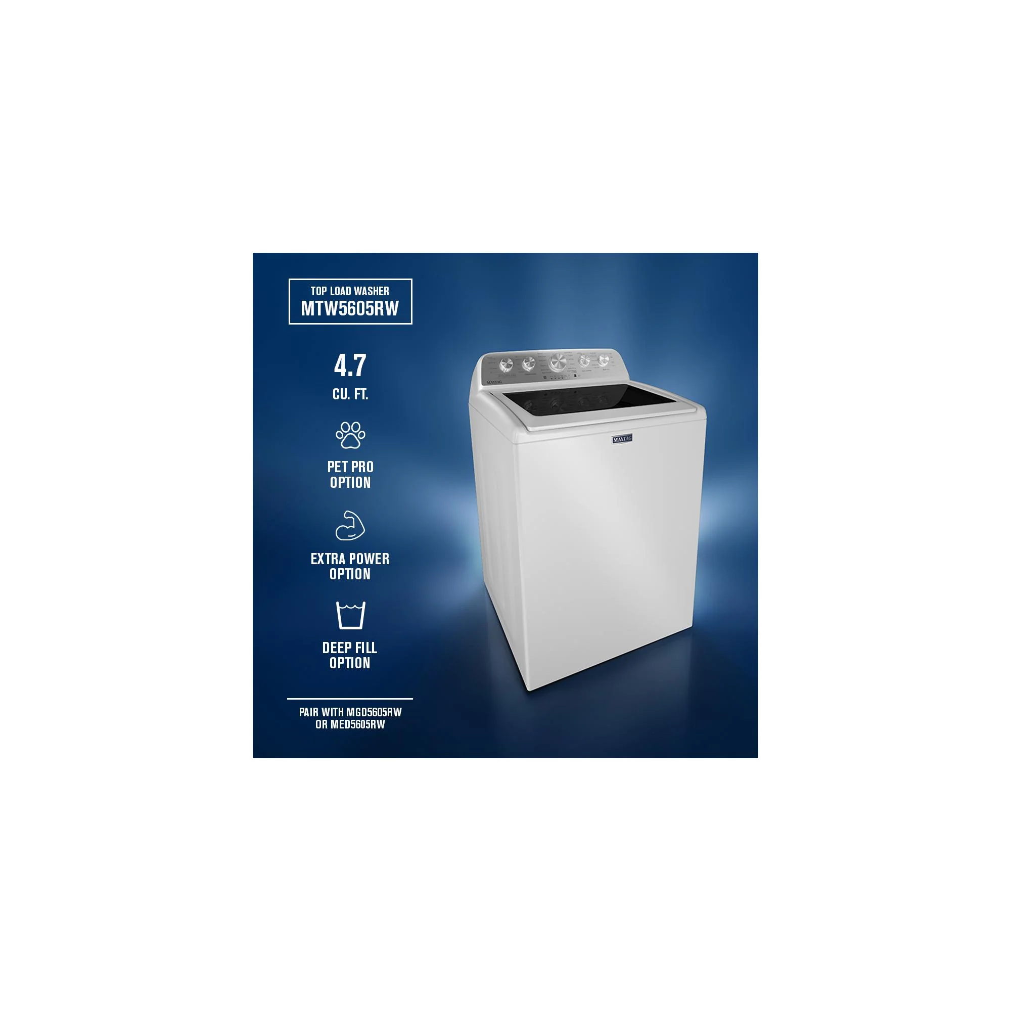 Maytag White Top Load Agitator Washer (5.4 Cu. Ft. IEC) with Extra Power and Pet Pro Option - MTW5605RW - Image 11