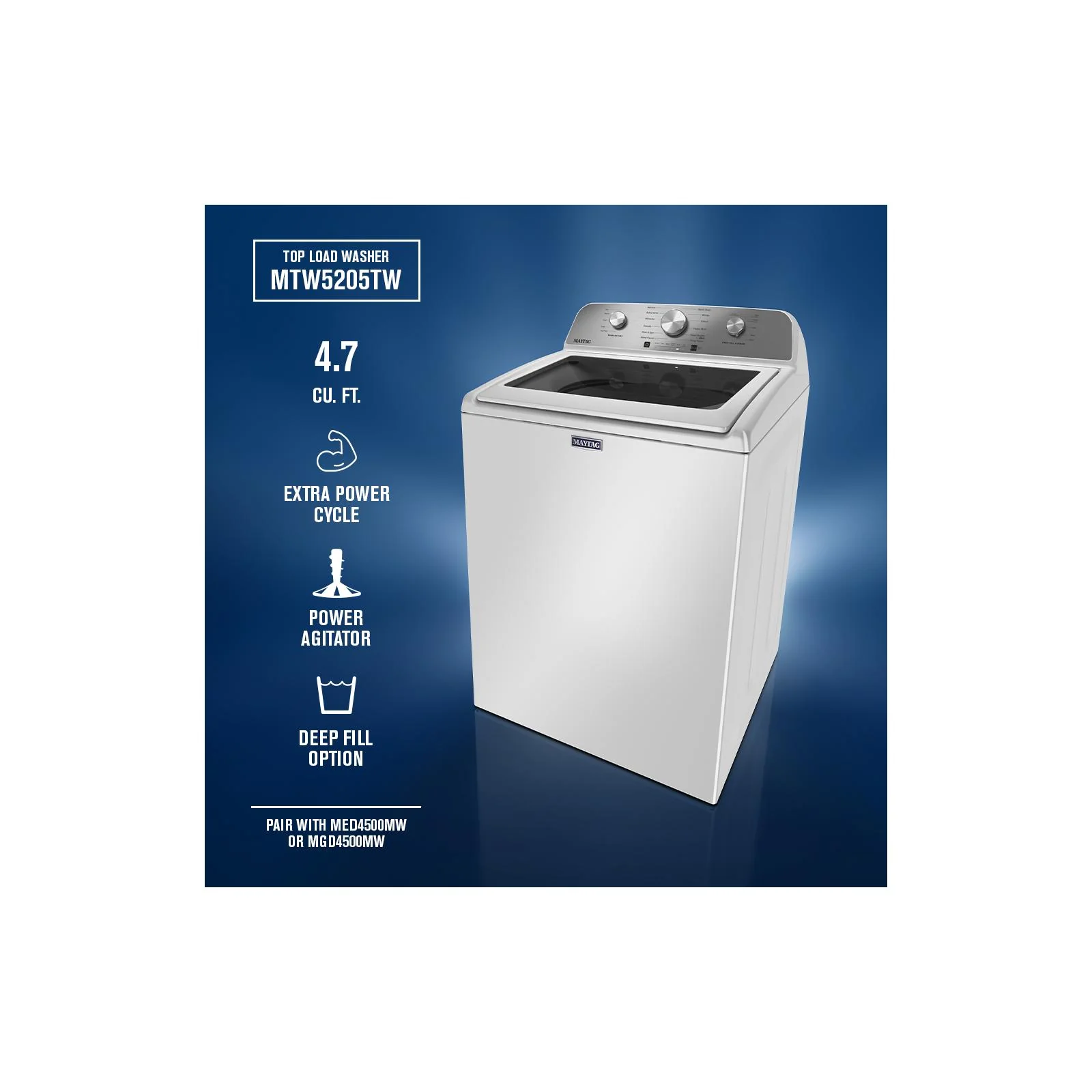 Maytag White Top Load Agitator Washer (5.4 Cu. Ft. IEC) with Extra Power Cycle - MTW5205TW - Image 10