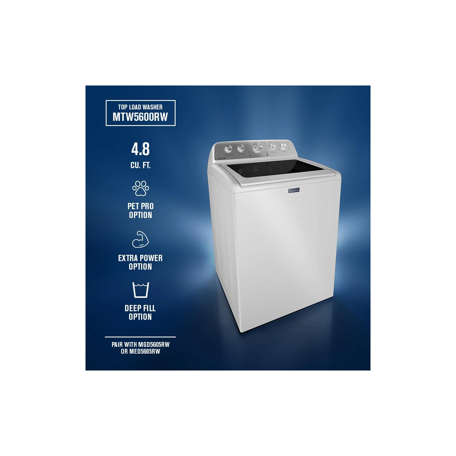 Maytag White Top Load Washer (5.5 Cu. Ft. IEC) - MTW5600RW - Image 10