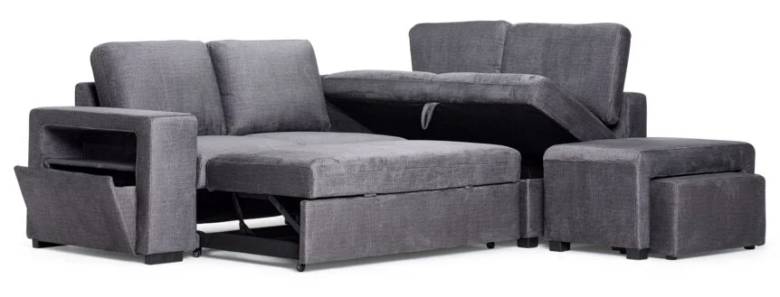 Meadow 3-Piece Sectional with Left-Facing Pop-Up Bed - Grey - Image 4