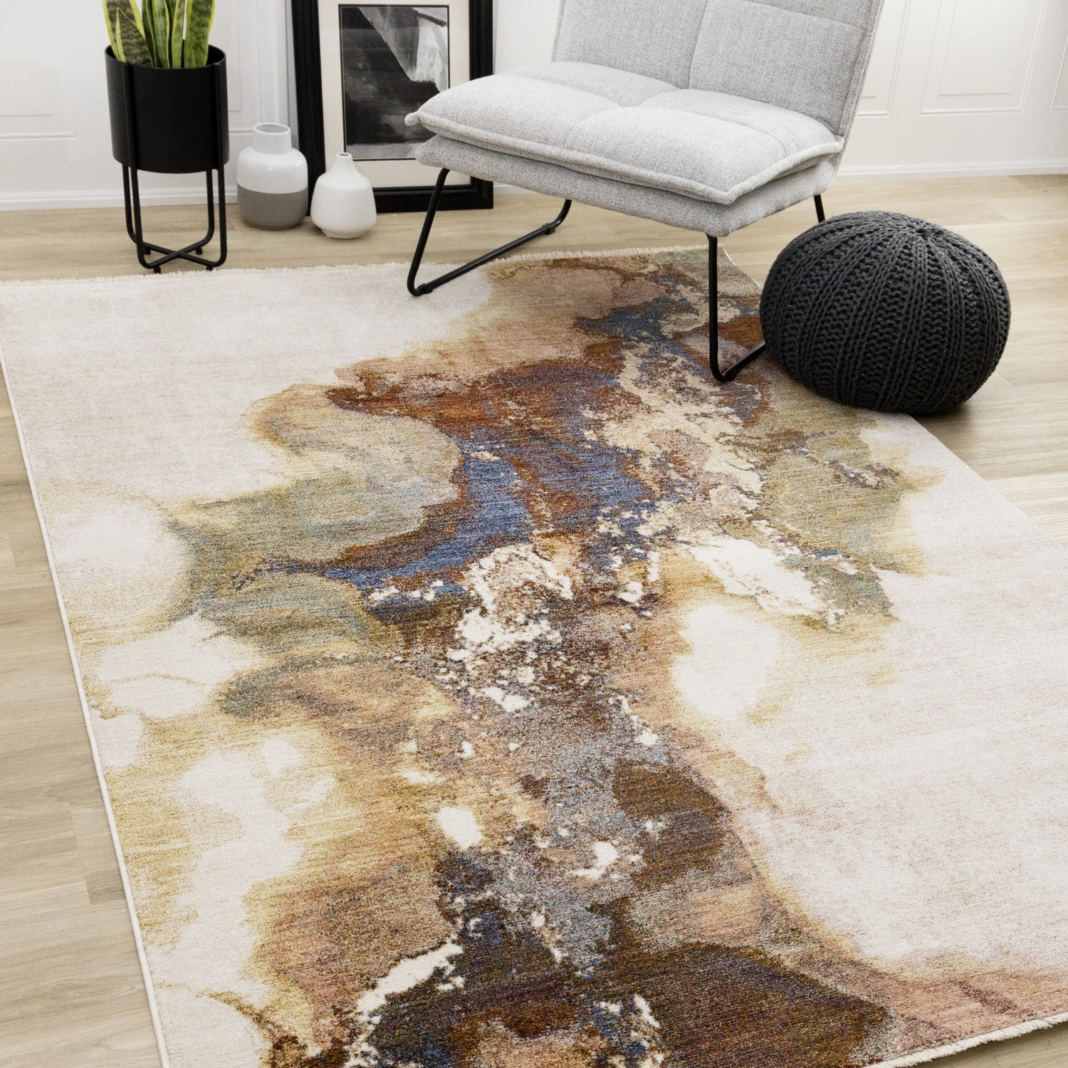 Micah Modern Galaxy Area Rug - 5' X 8' - Cream/Grey/Blue - Image 2