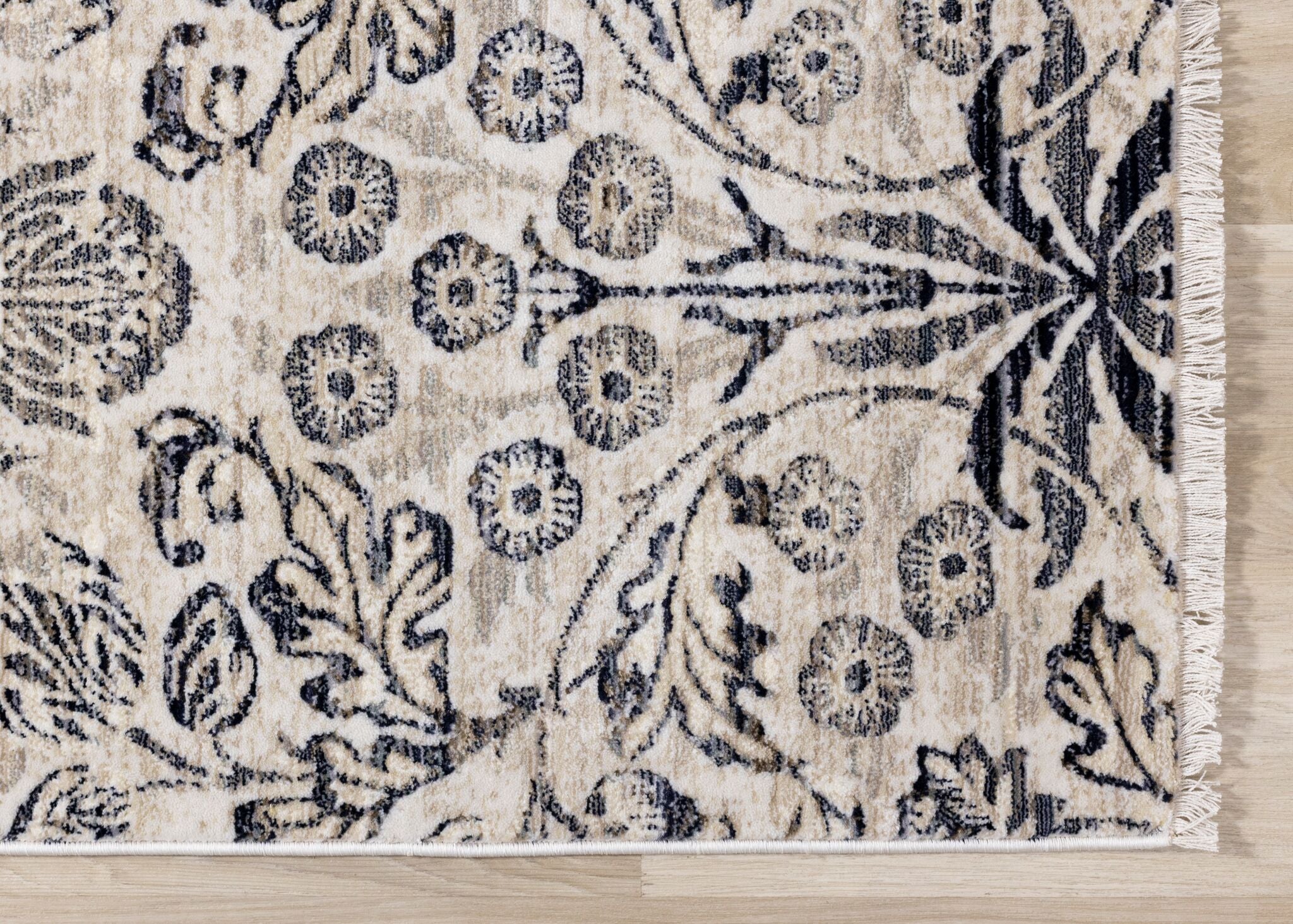 Midnight Garden 5'3" x 7'10" Ornate Leaf Pattern Area Rug - Cream - Image 7